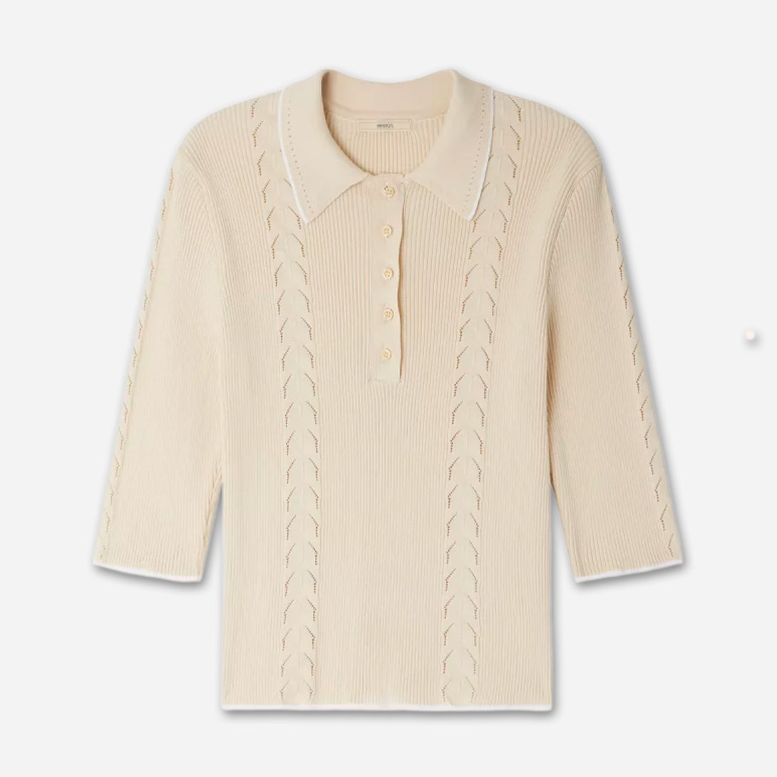 Tapioca Jodi Womens Sessun Knit Shirt Cotton Beige Collared Knitwear