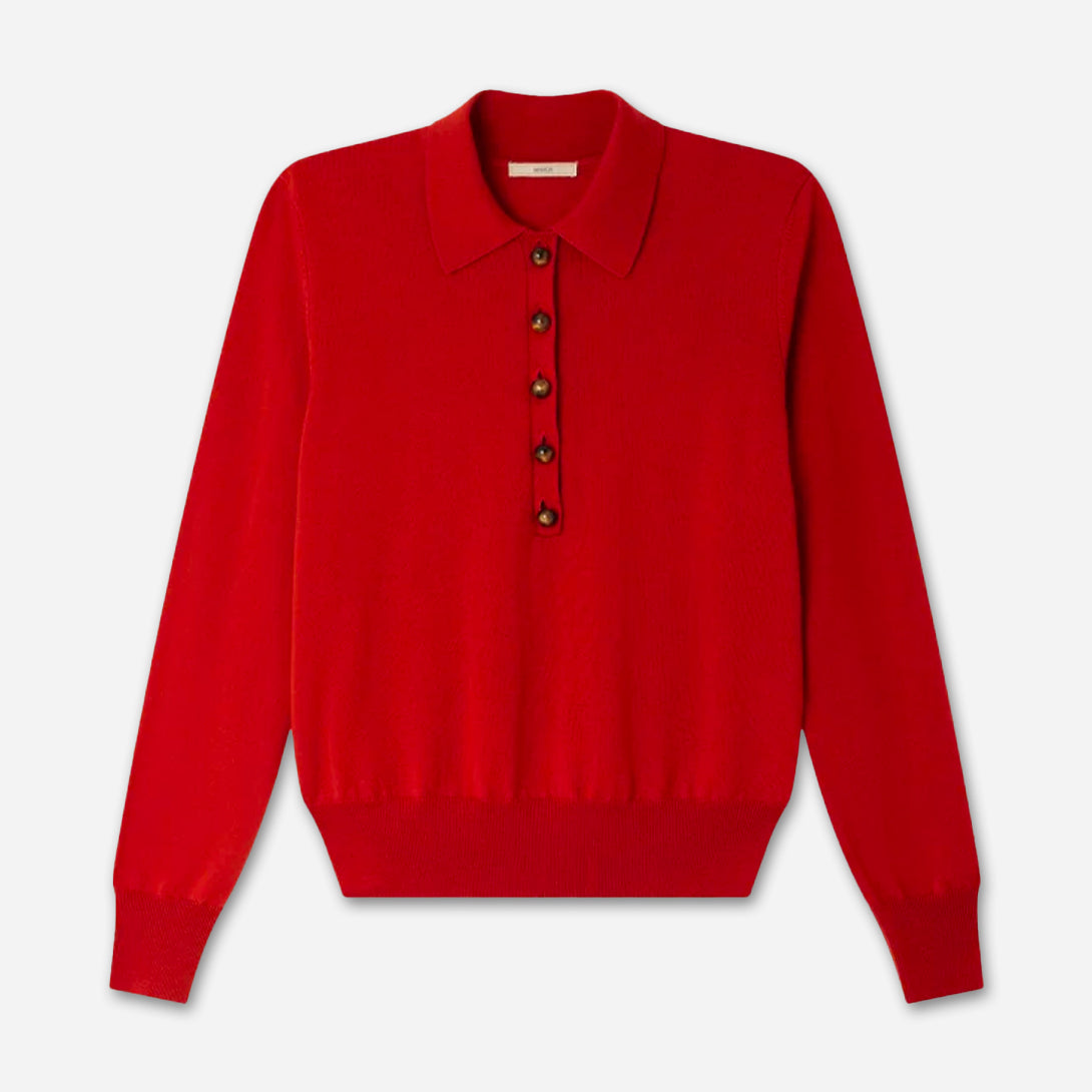 Vitamin Yanaka Womens Sessun Knit Collared Polo Shirt Fine Merino Wool