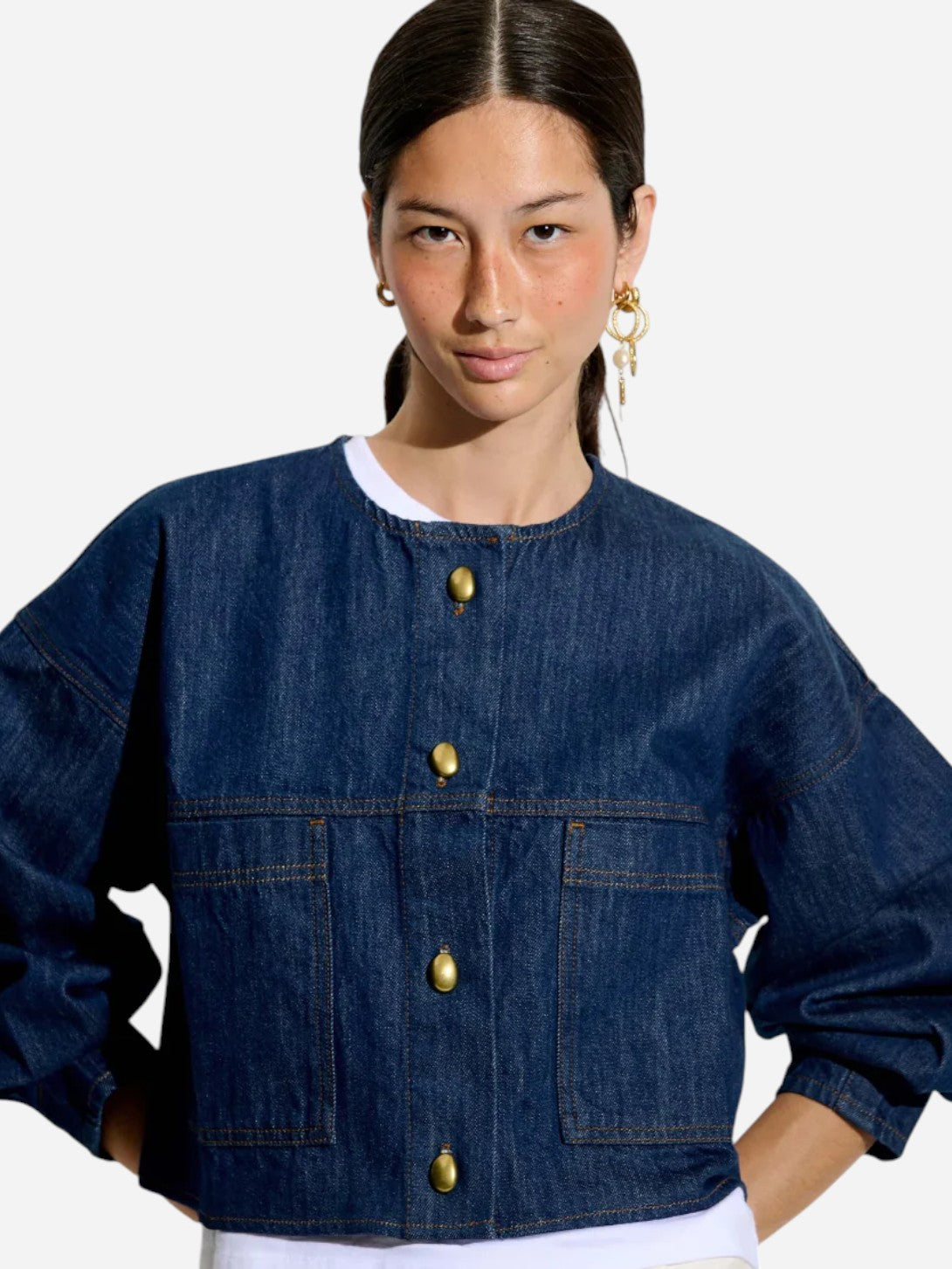 Seventy Blue Almodiva Womens Round Nck Denim Outerwear Sessun Clothing