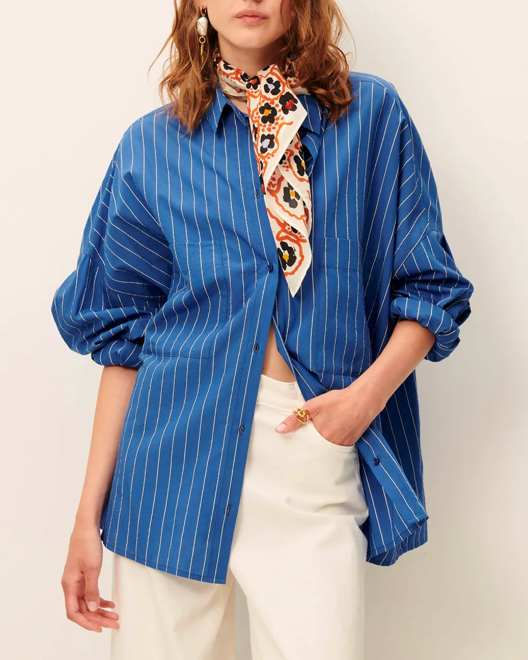 Office Blue Fontania Womens Sessun Striped Woven Overshirt Collared Long Sleeve Shirt