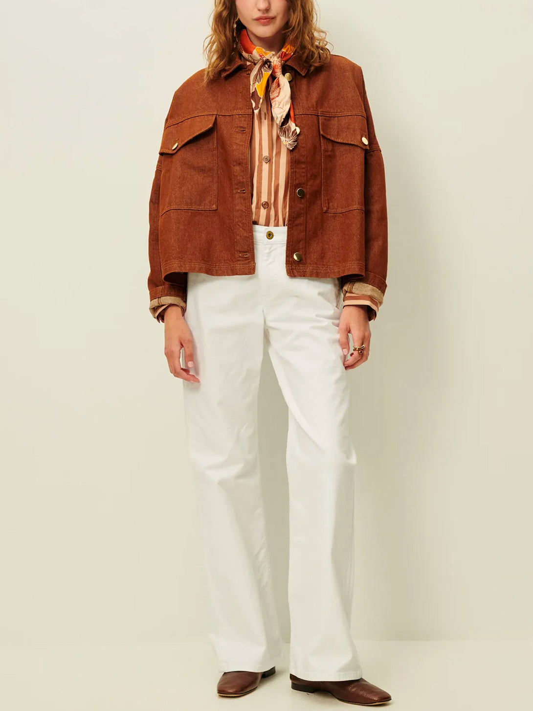 Toffee Midwest Womens Denim Overshirt Jacket Collared Button Up Outerwear Sessun