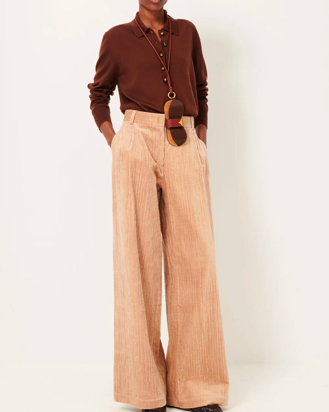 Rose Tan Paseo Womens Sessun Wide Leg Corduroy Trousers High Waisted Pants