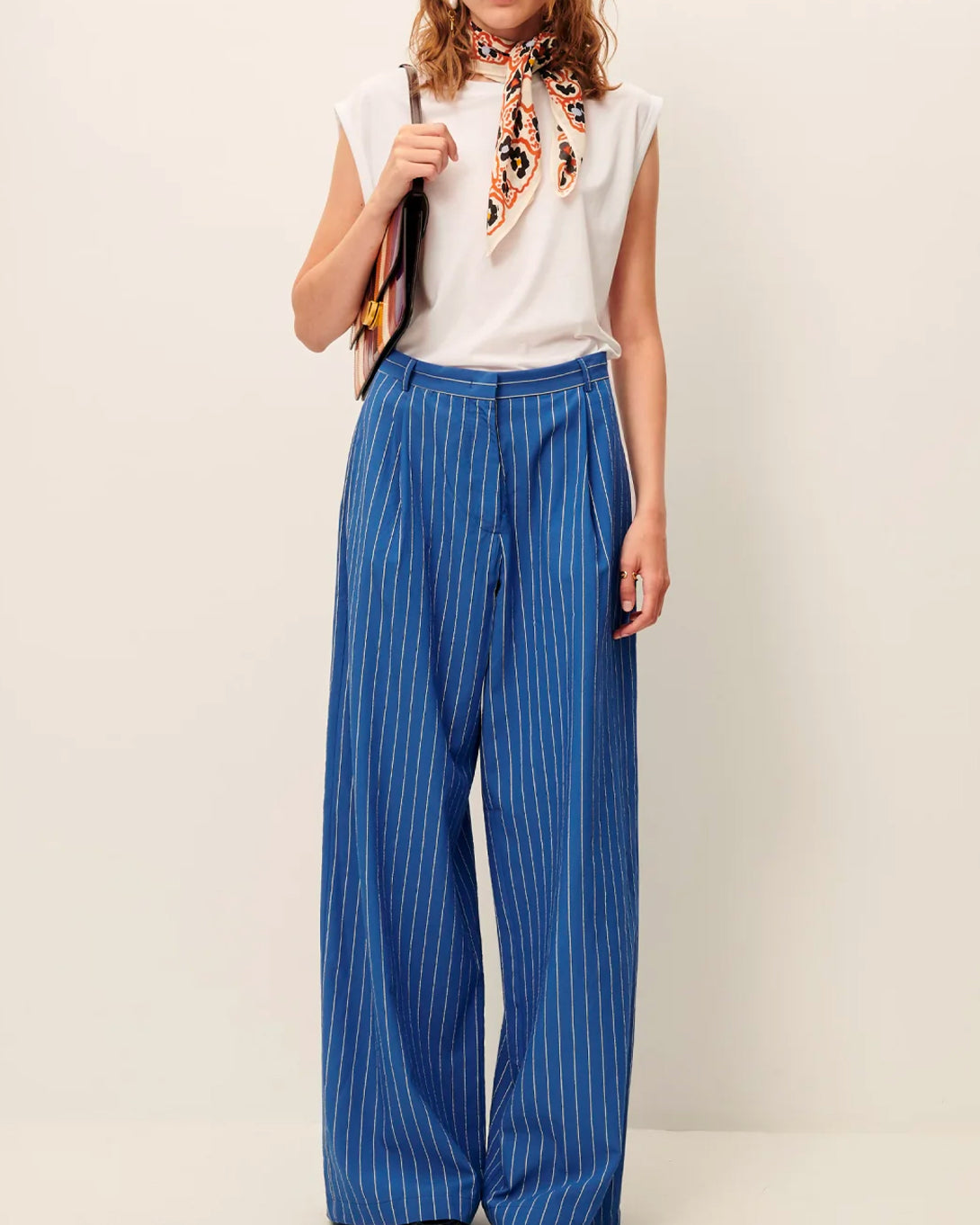 Office Blue Provencia Womens Striped Sessun Trousers Womens High Waisted Pants