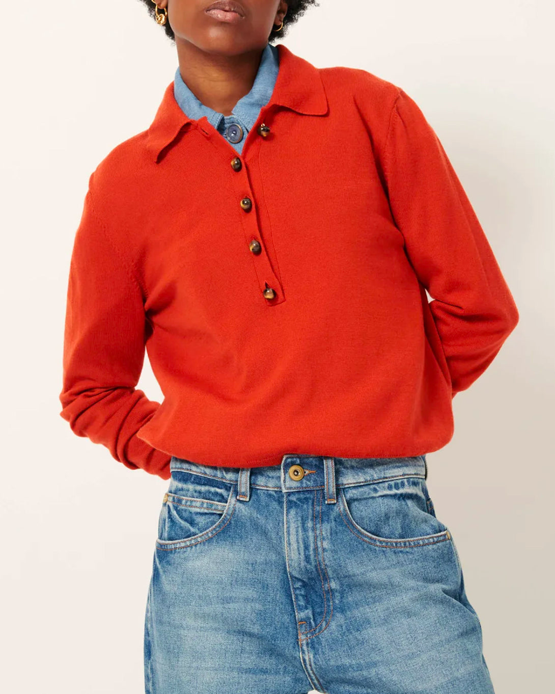 Vitamin Yanaka Womens Sessun Knit Collared Polo Shirt Fine Merino Wool