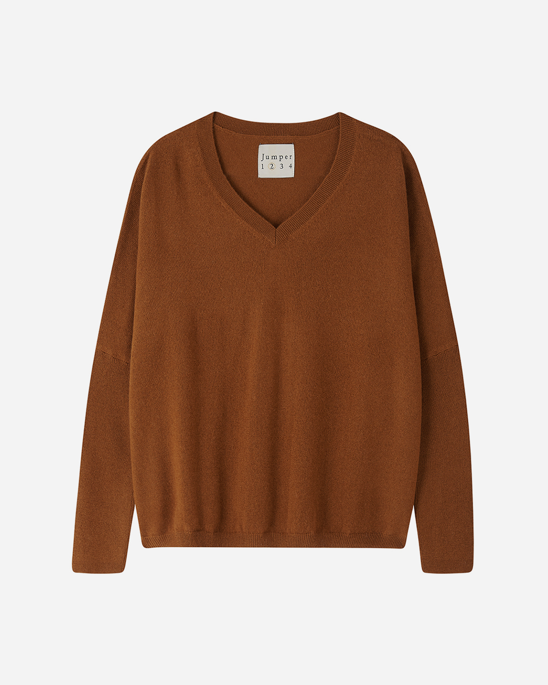 Saddle Brown Oversized Vee Womens Brown V Neck Cashmere Sweater Jumper1234