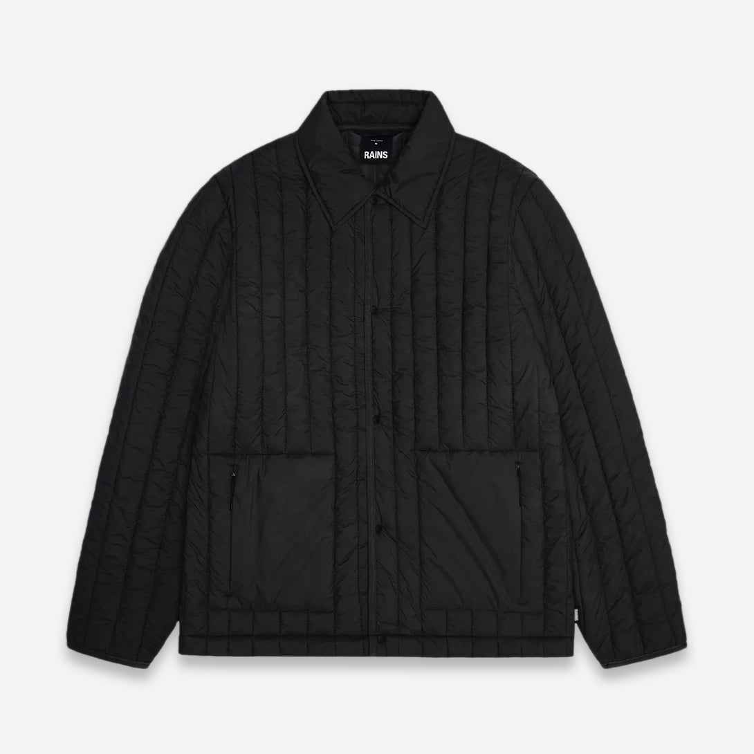 Black Banja Liner Overshirt Rain Button Up Overshirt Black Collared Pockets Womens