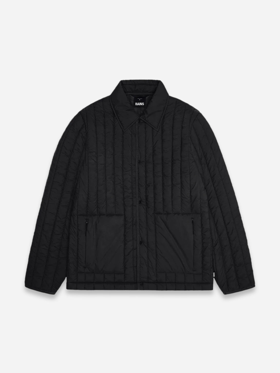 Black Banja Liner Overshirt Rain Button Up Overshirt Black Collared Pockets Womens