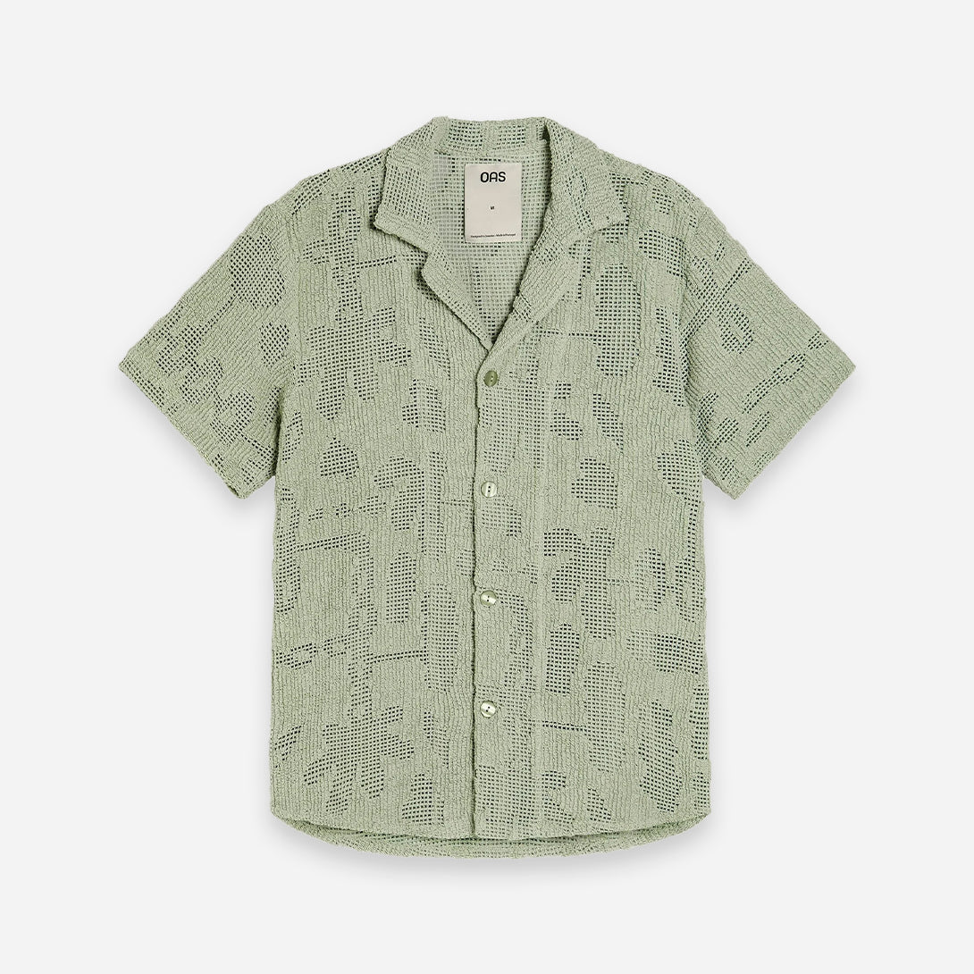 Galbanum Cuba Crochet Mens OAS Camp Collar Shirt Green