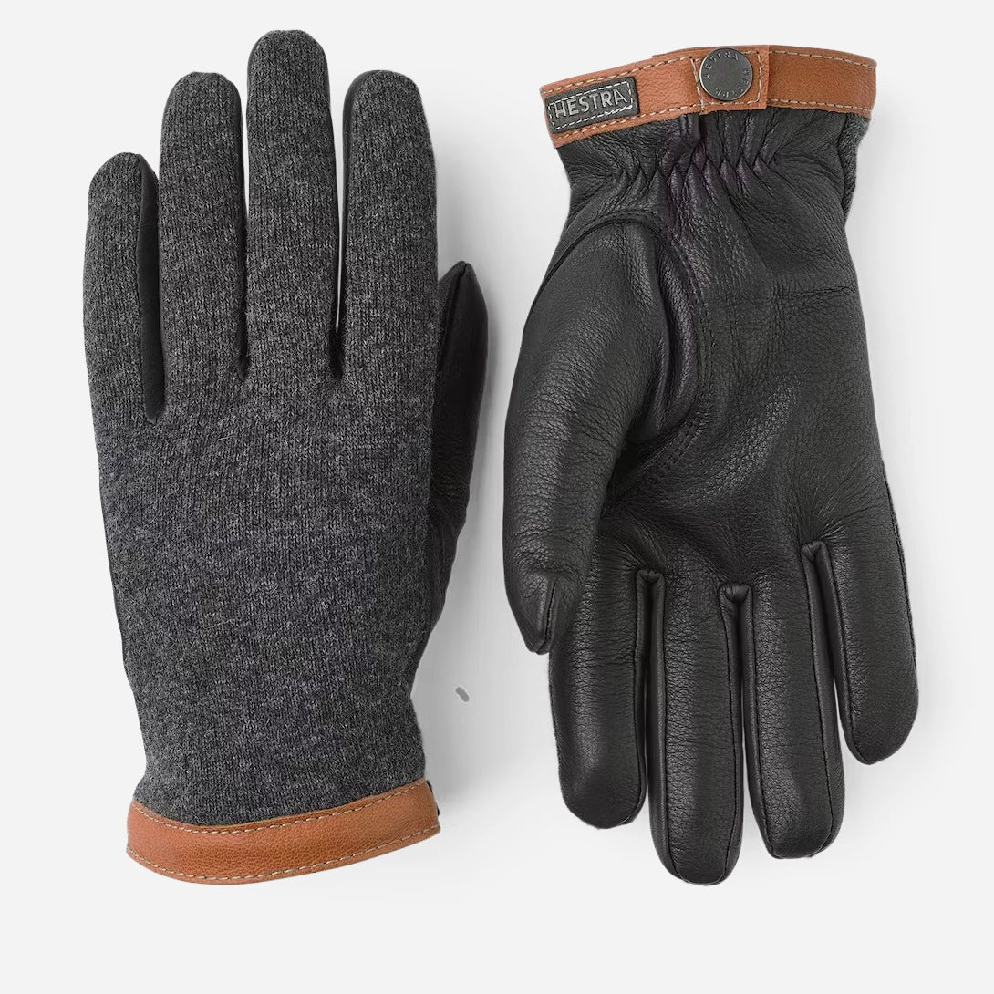 Charcoal/Black Deerskin Wool Tricot Hestra Gloves
