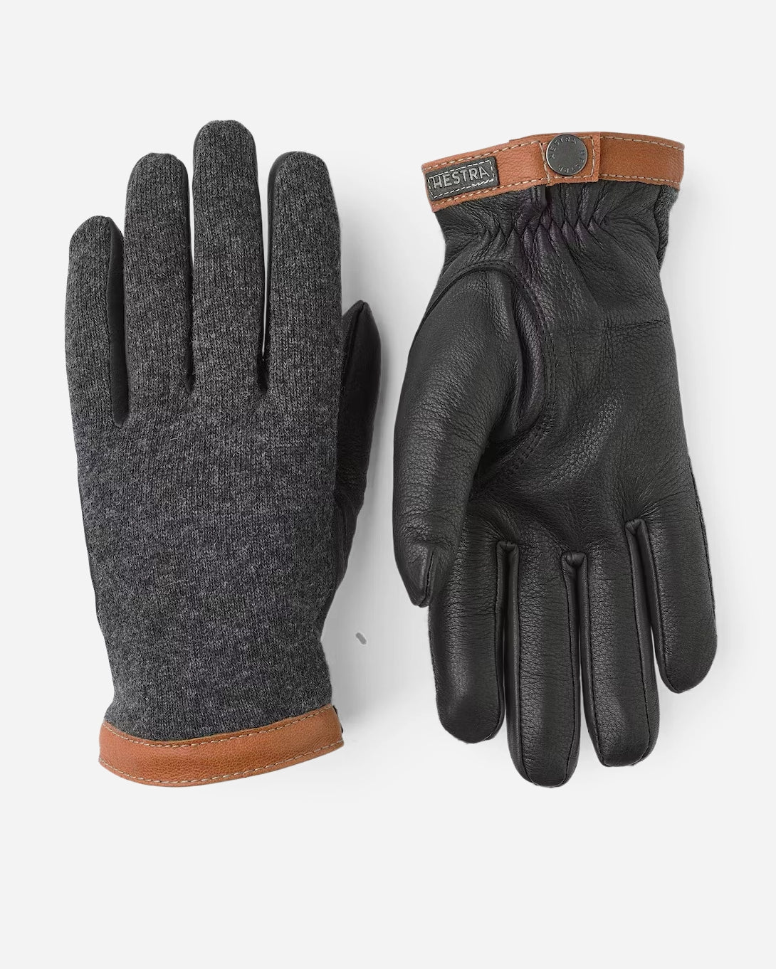 Charcoal/Black Deerskin Wool Tricot Hestra Gloves