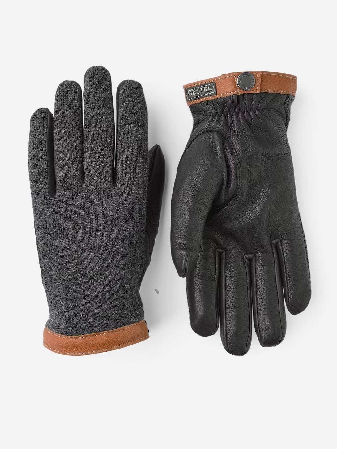 Charcoal/Black Deerskin Wool Tricot Hestra Gloves