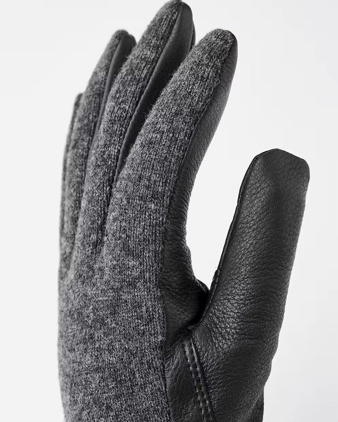 Charcoal/Black Deerskin Wool Tricot Hestra Gloves