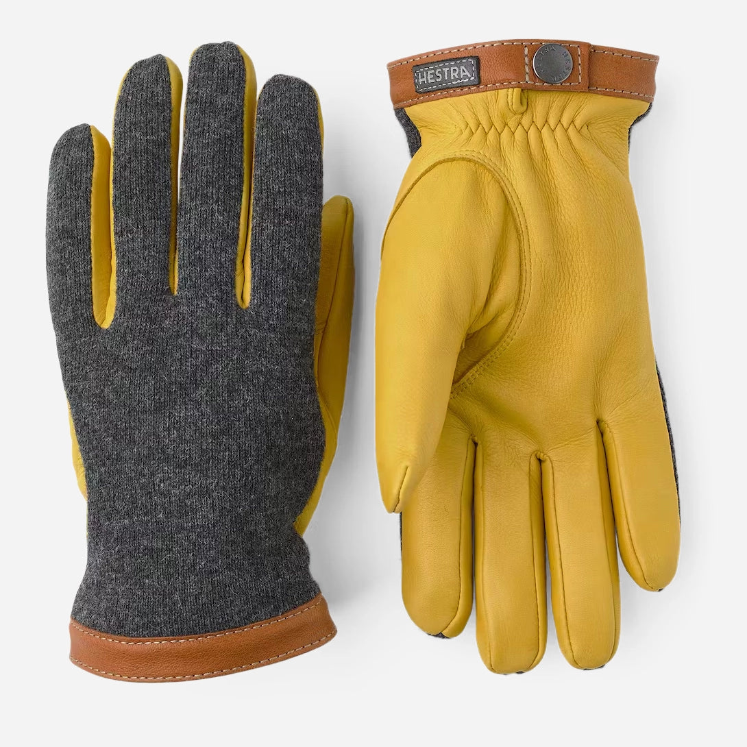Grey/Tan Deerskin Wool Tricot Hestra Gloves