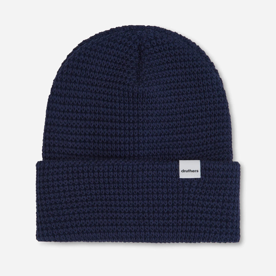 Navy Organic Cotton Waffle Knit Beanie Mens Winter Fall Acessory