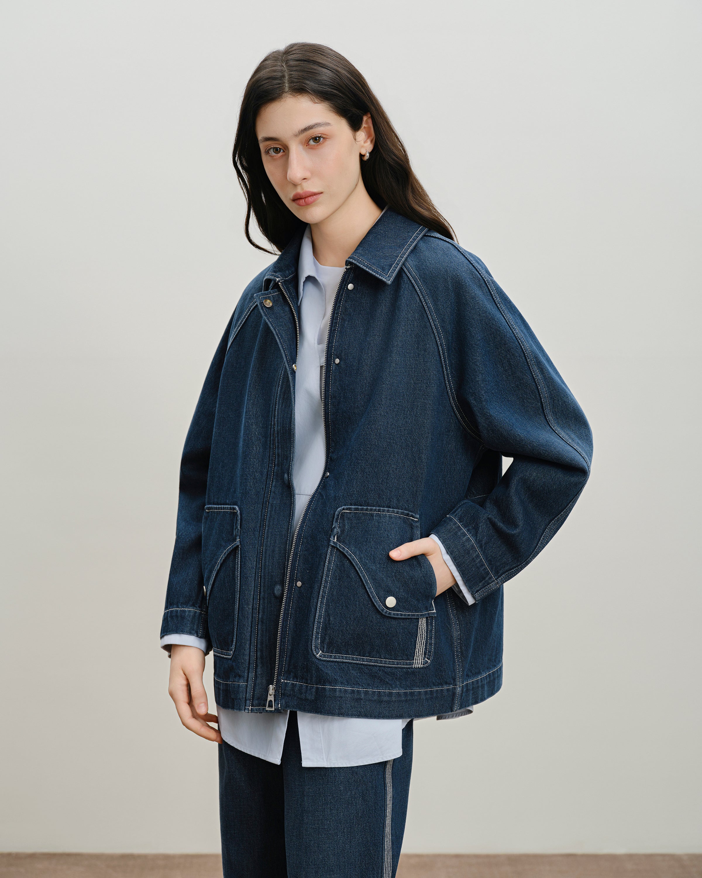 Dk Indigo Back Vent Denim Jacket Womens Denim Button Up Jacket Future Classics