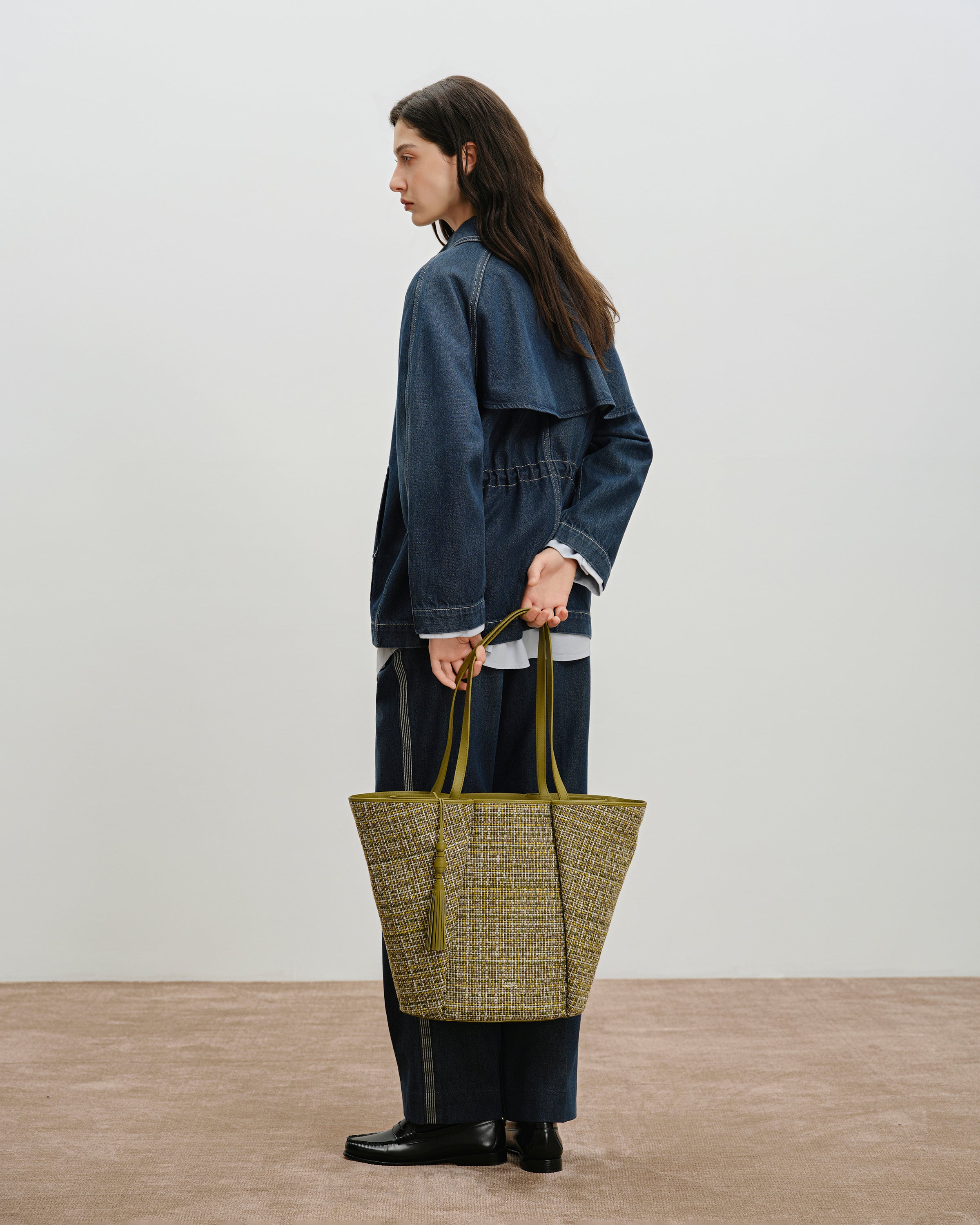 Green Moss Large Lamp Shade Tweed Tote Large Shoulder Tote Bag Utility Outdoor Beach Tote Future Classics Handbags