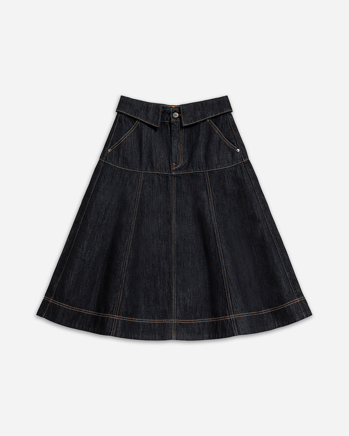Dk Indigo Collared A-Line Skirt Womens Denim Skirt Future Classics