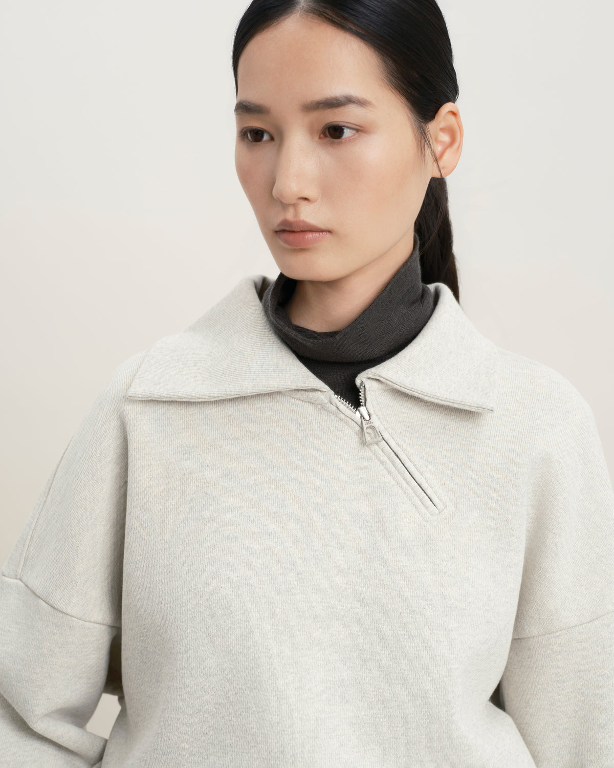 Oatmeal Heather Diagonal Quarter Zip Womens Collared Zip Up Future Classics