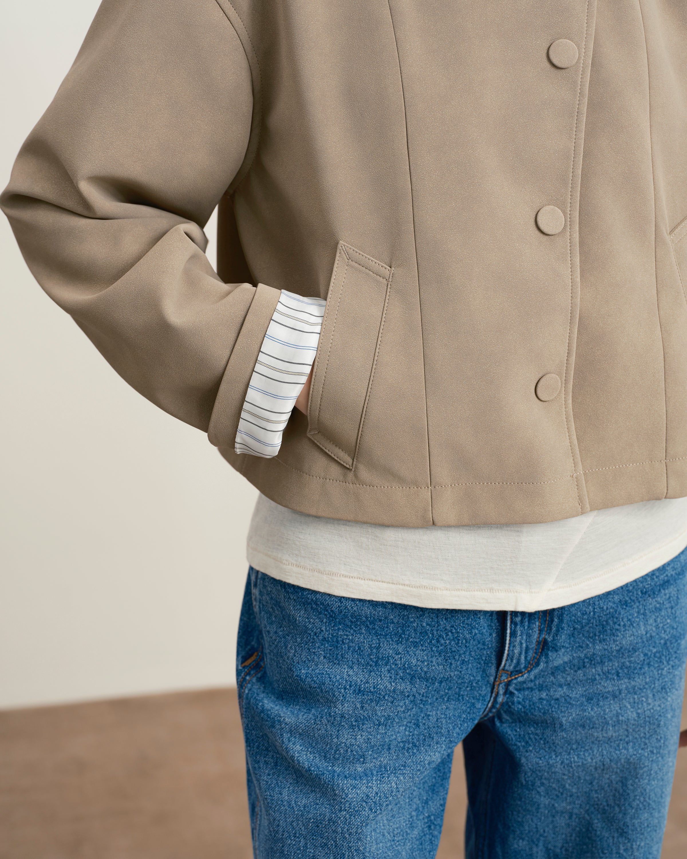 Oatmeal Faux Suede Worker Jacket Womens Cropped Collared Jacket Future Classics