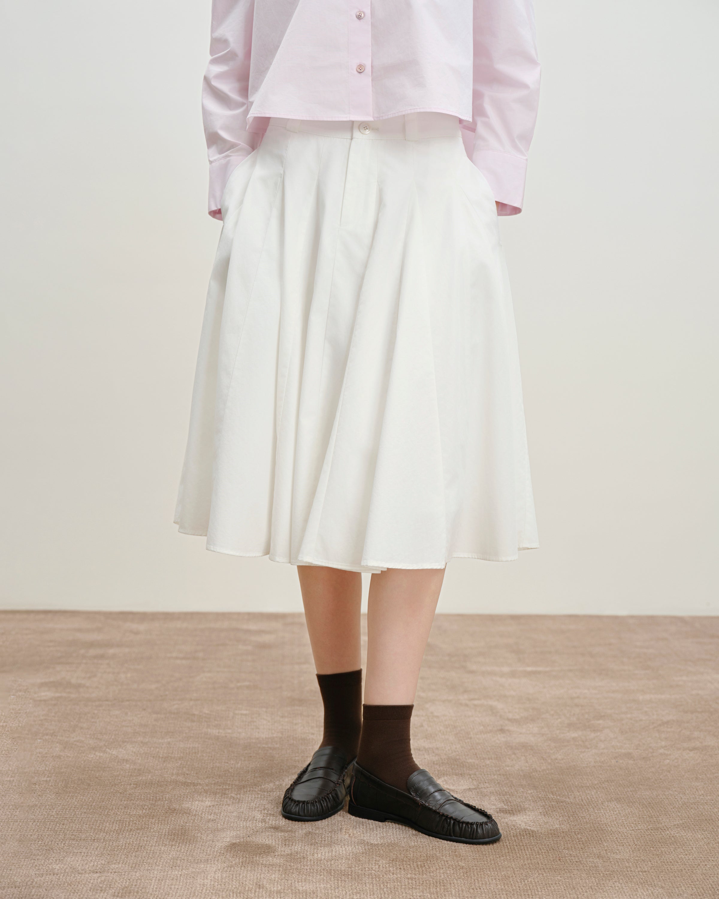 Off White Inverted Pleats Skirt Womens Medium Length White Skirt Future Classics