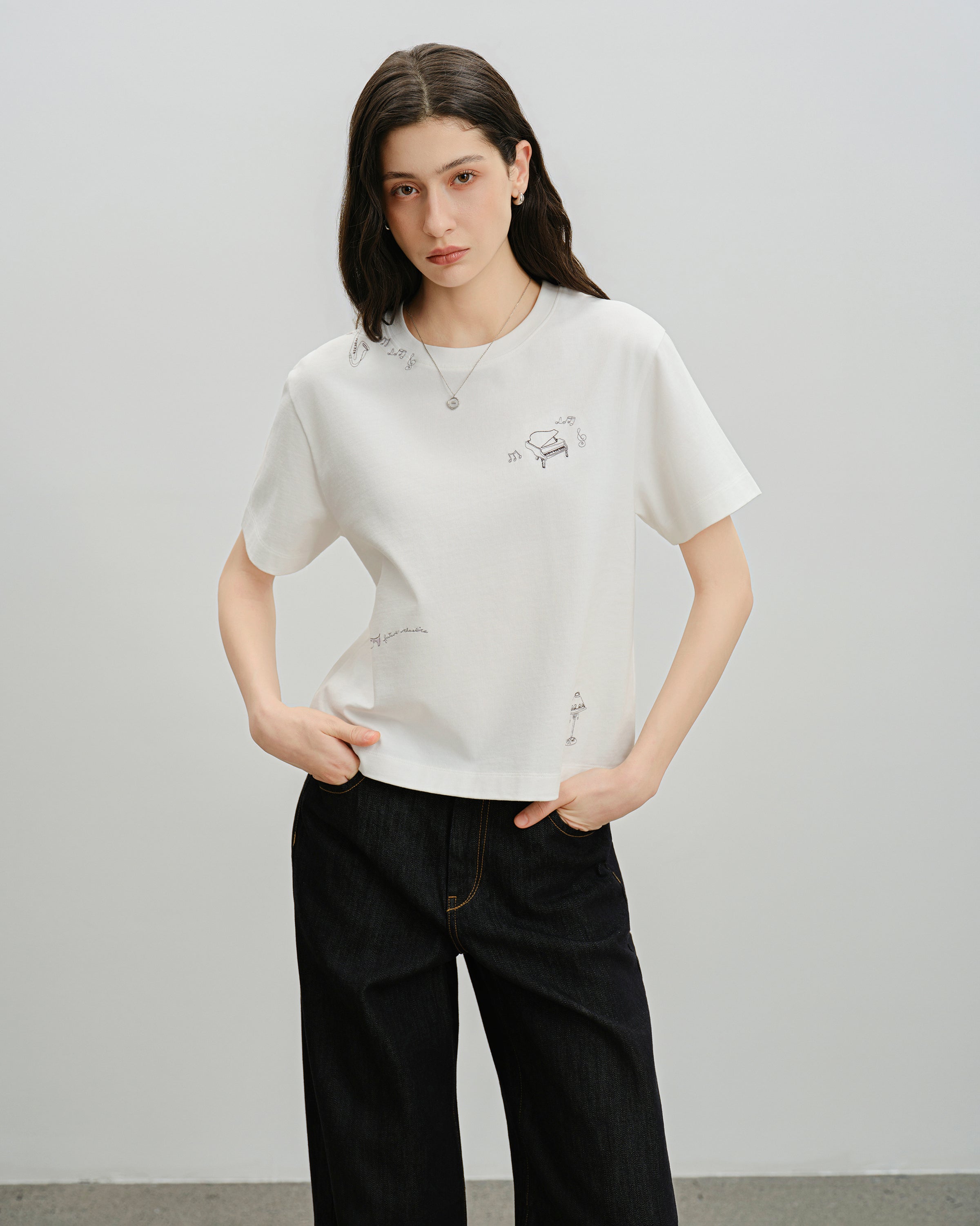Off White Let's Jazz Boxy Tee Womens Crew Neck Short Sleeve Tee Graphic Design Future Classics Clothing