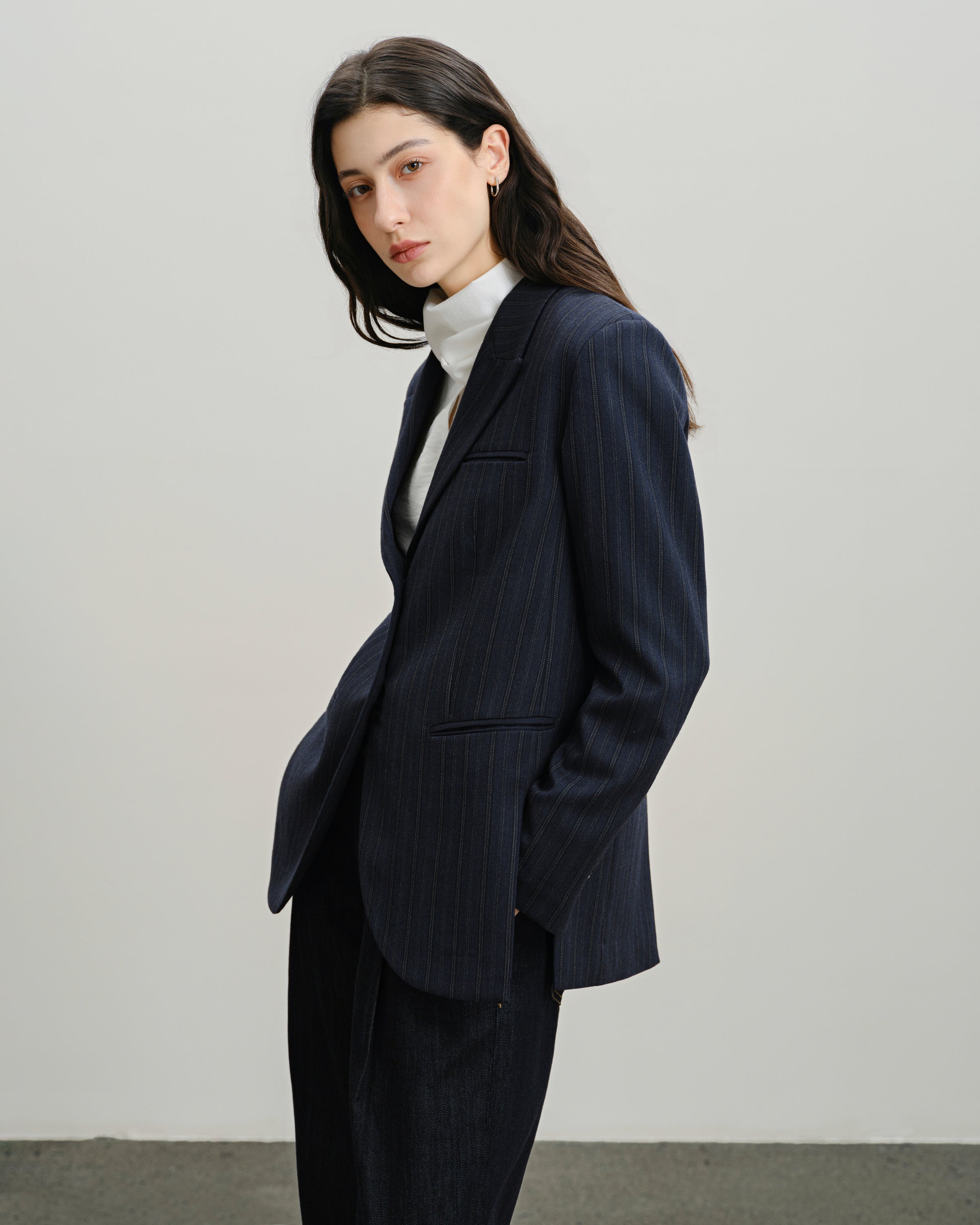 Navy Blazer Stripes Modern Blazer Womens Striped Blazer Jacket Future Classics