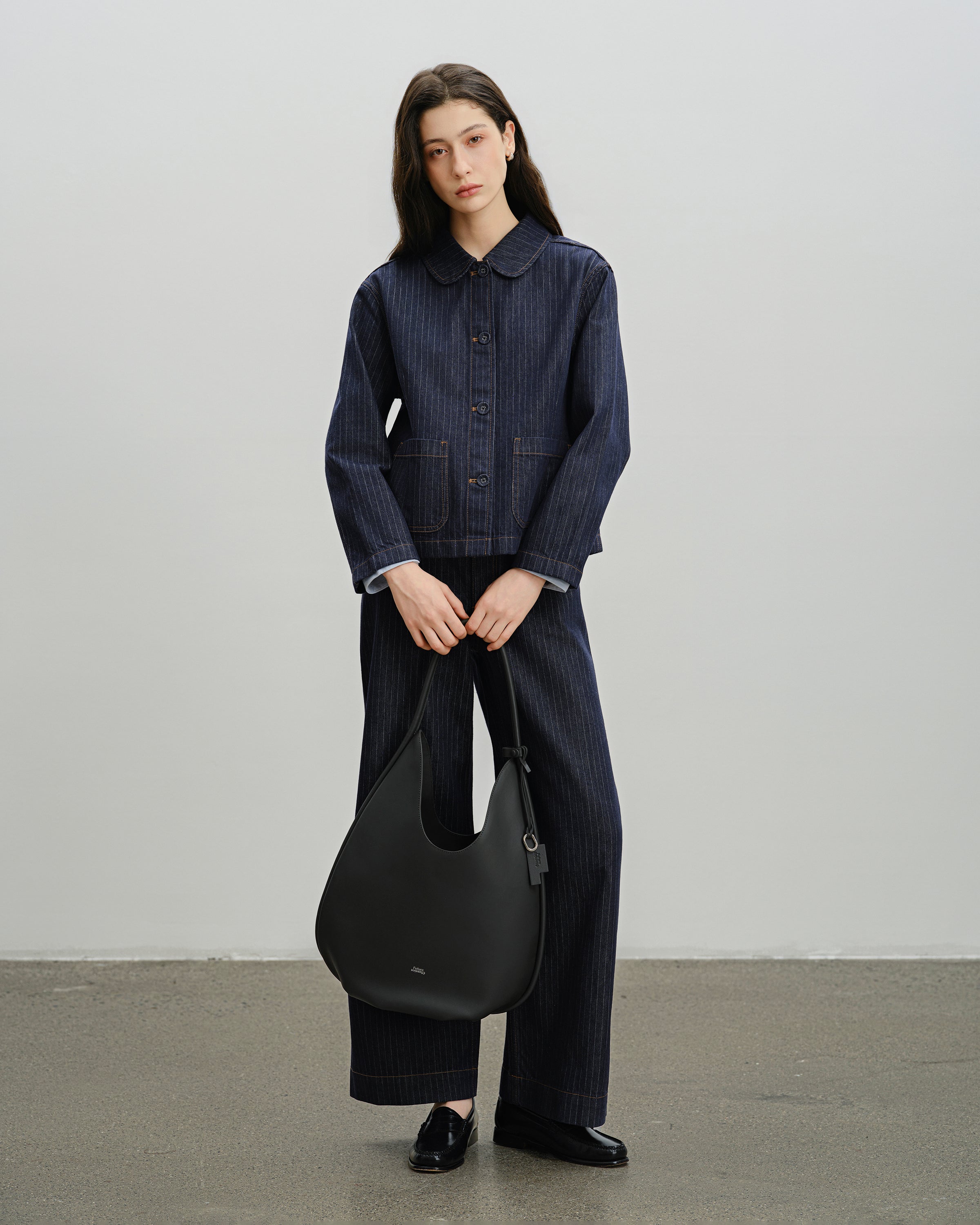 Dk Indigo Stripes Pinstripe Peter Pan Jacket Womens Denim Button Up Collared Jacket Future Classics Clothing