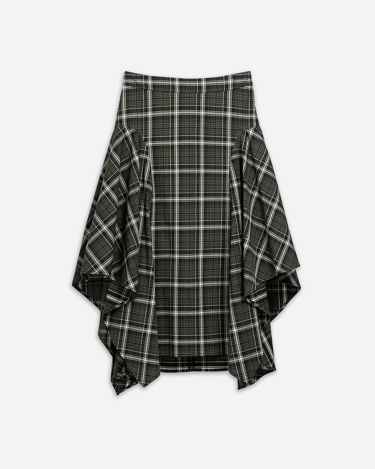 Forest Night Checks Plaid Asymmetric Drape Skirt Womens Plaid Long Skirt Future Classics