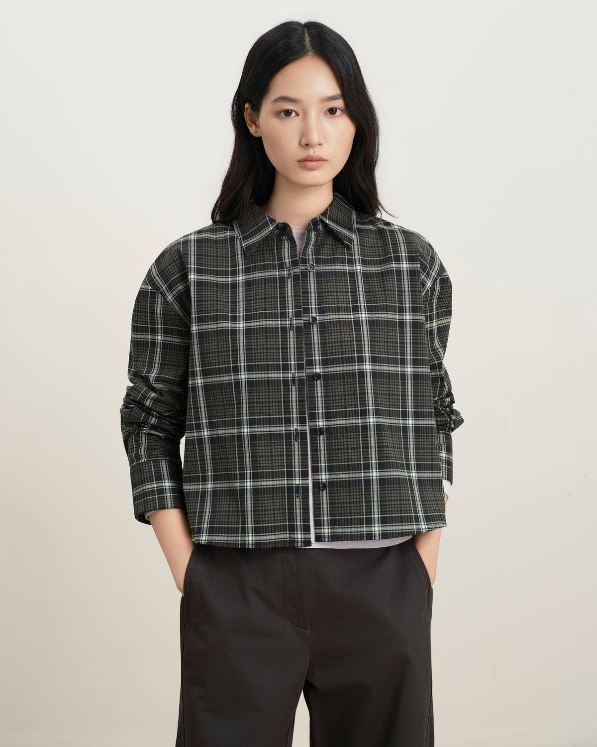 Forest Night Checks Plaid Flared Shirt Womens Cropped Plaid Shirt Future Classics