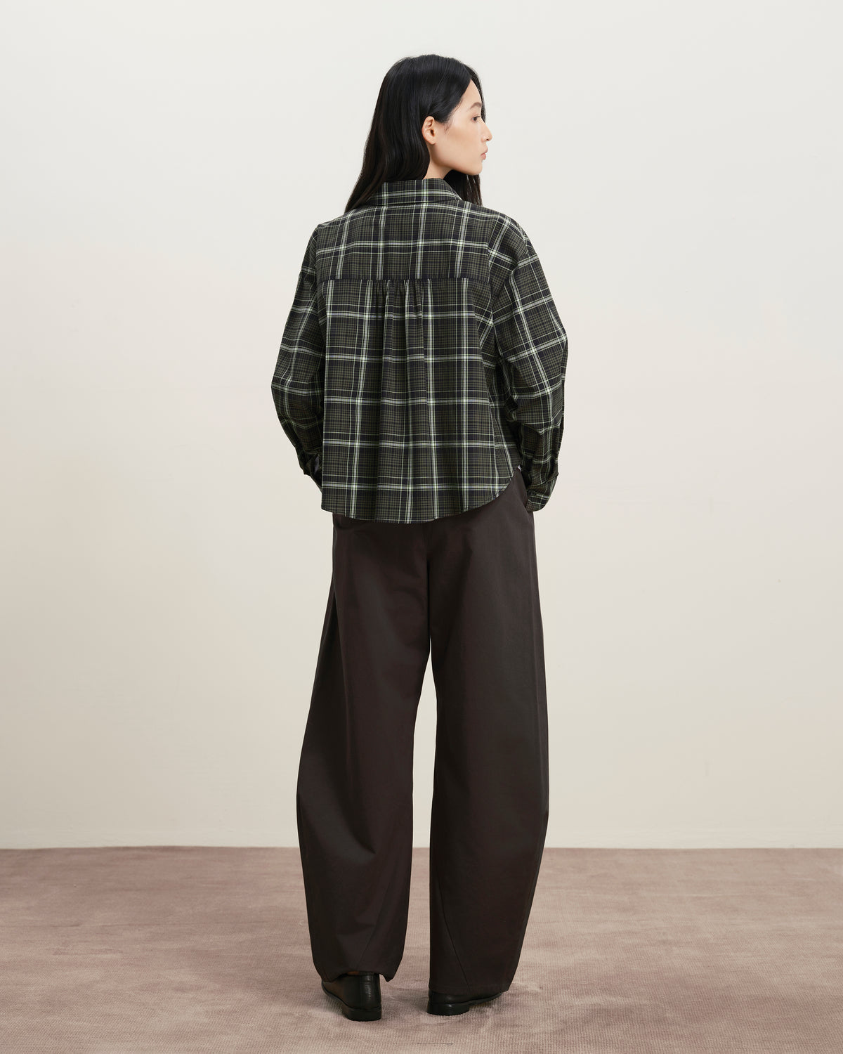 Forest Night Checks Plaid Flared Shirt Womens Cropped Plaid Shirt Future Classics