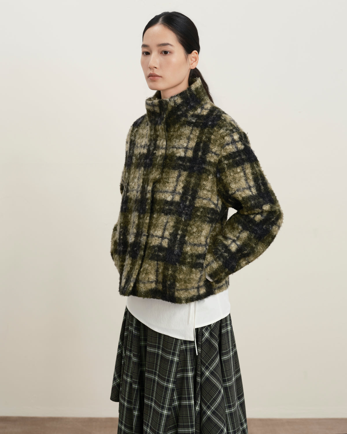 Forest Night Checks Plaid Teddy Pile Jacket Womens Checkered Jacket Future Classics