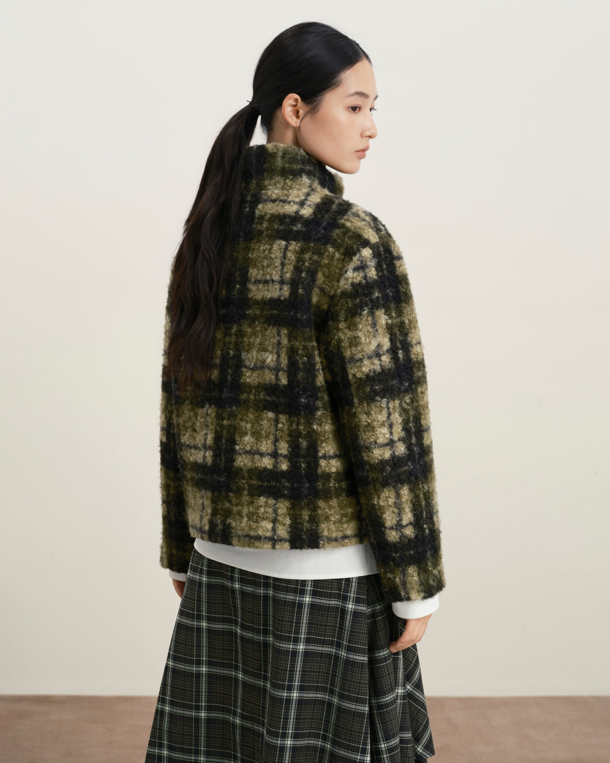 Forest Night Checks Plaid Teddy Pile Jacket Womens Checkered Jacket Future Classics