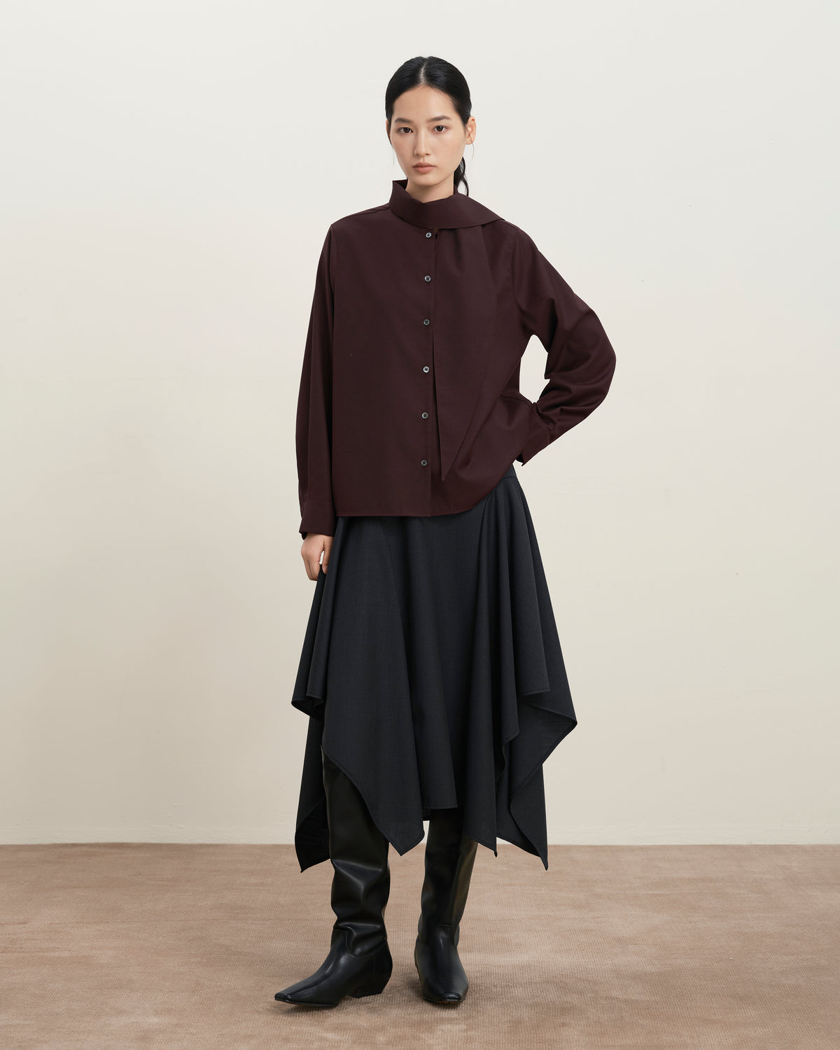 Pinot Noir Scarf Collar Shirt Womens Woven Shirt Future Classics