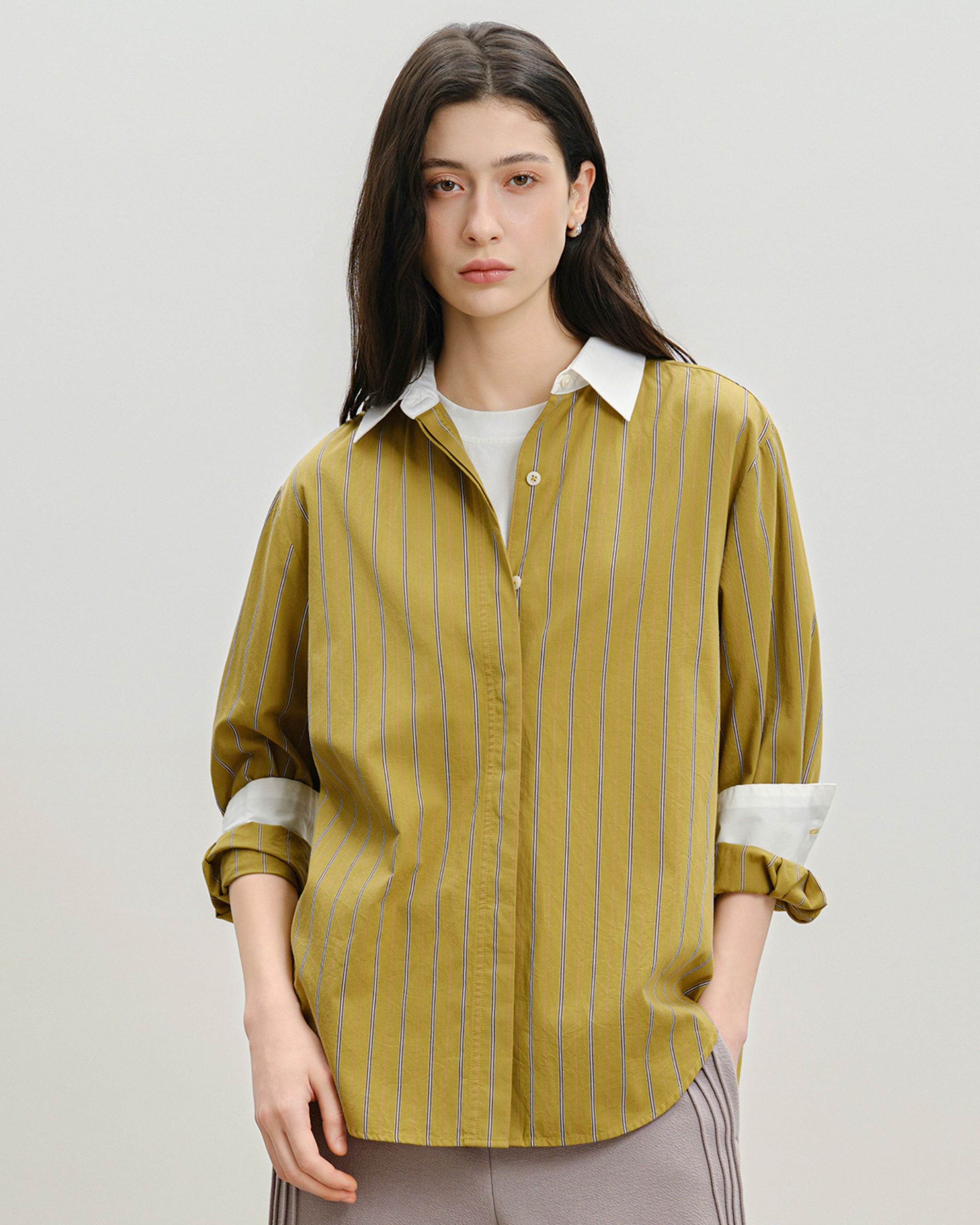 Green Moss Stripes Striped Oversized Shirt Womens Striped Woven Shirt Future Classics