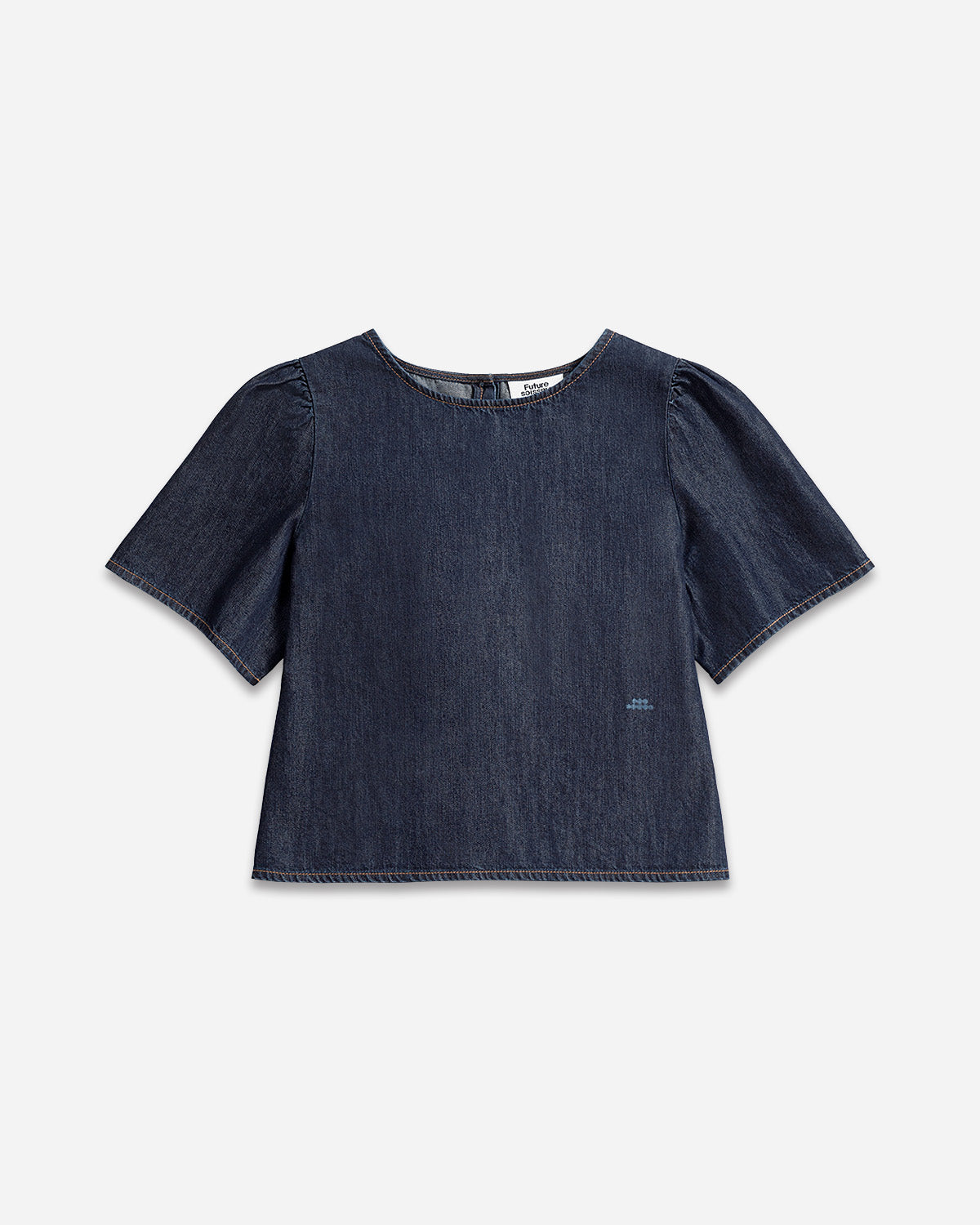 Dk Indigo Rinse Wash Puff Blouse Womens Short Sleeve Indigo Puff Sleeve Blouse Shirt Future Classics Clothing