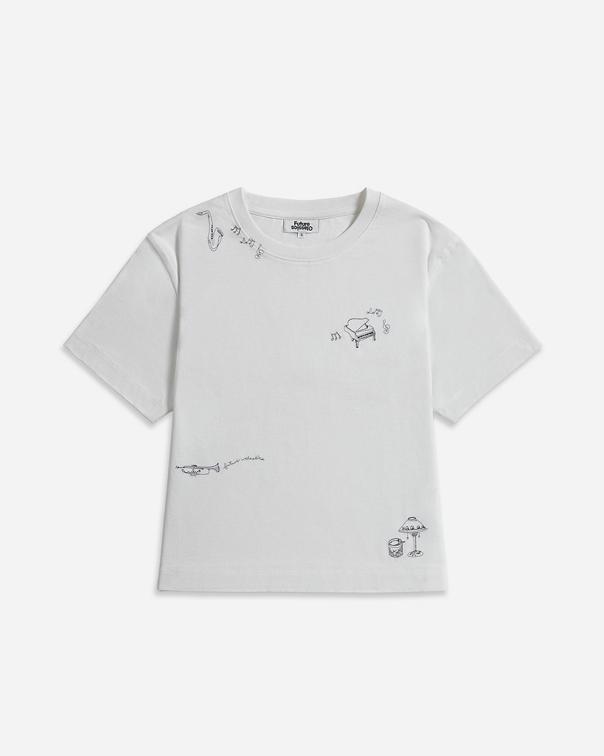Off White Let's Jazz Boxy Tee Womens Crew Neck Short Sleeve Tee Graphic Design Future Classics Clothing