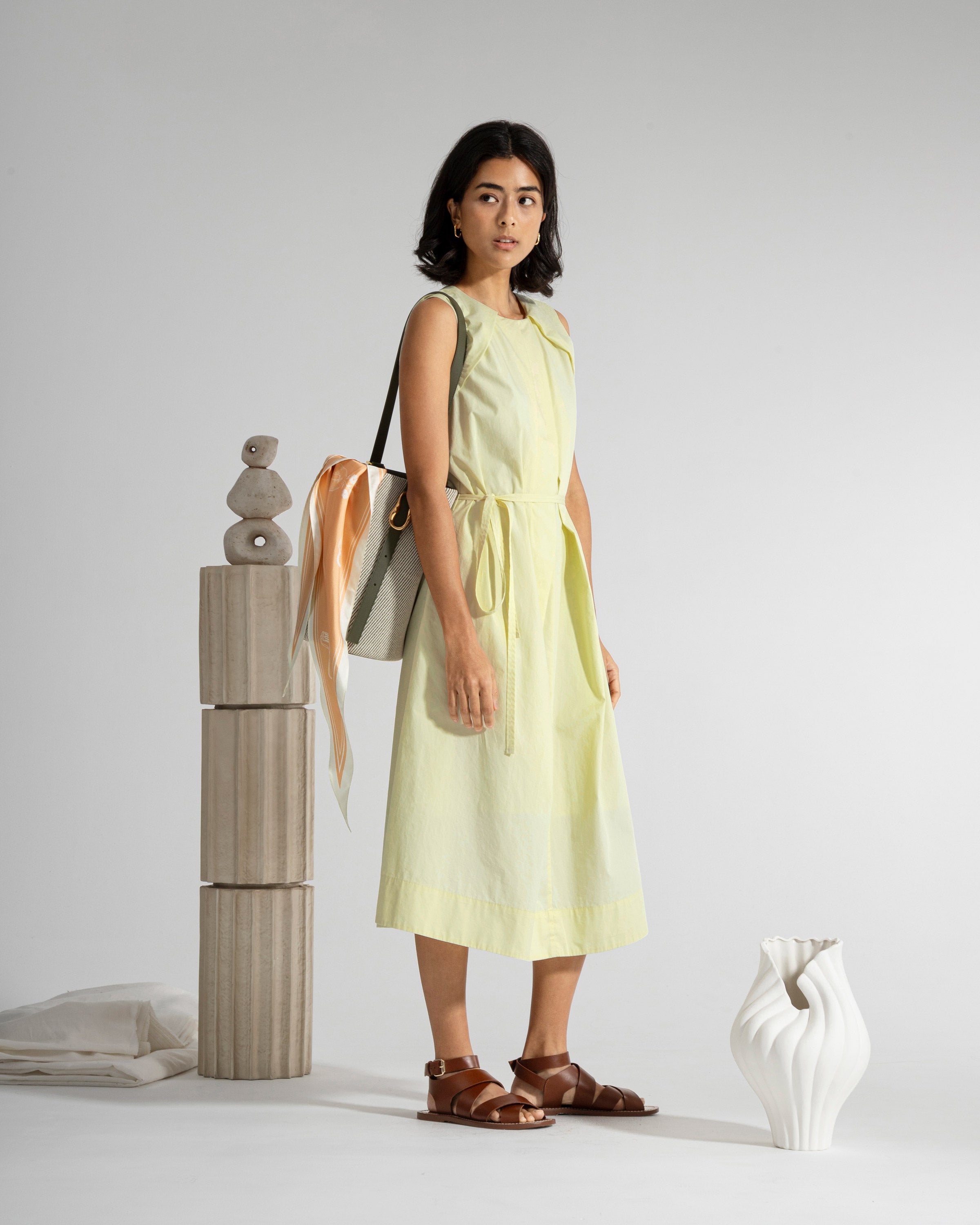 Lemonade Pleated Dress Womens Cotton Long Dress Sleeveless Dress