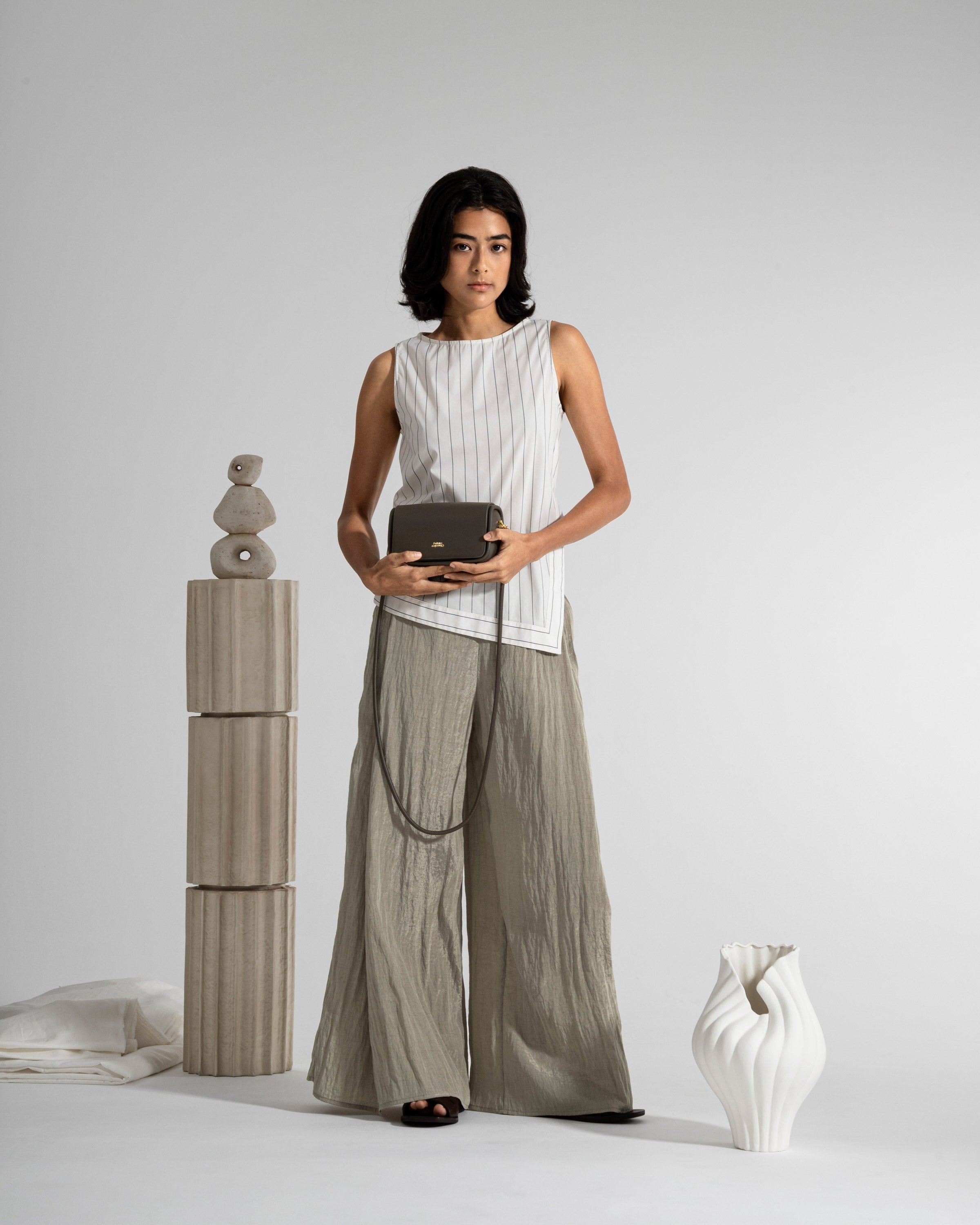 Desert Sage Crinkle Fluid Pants Womens Lightweight Relaxed Fit Elastic Waist Pants