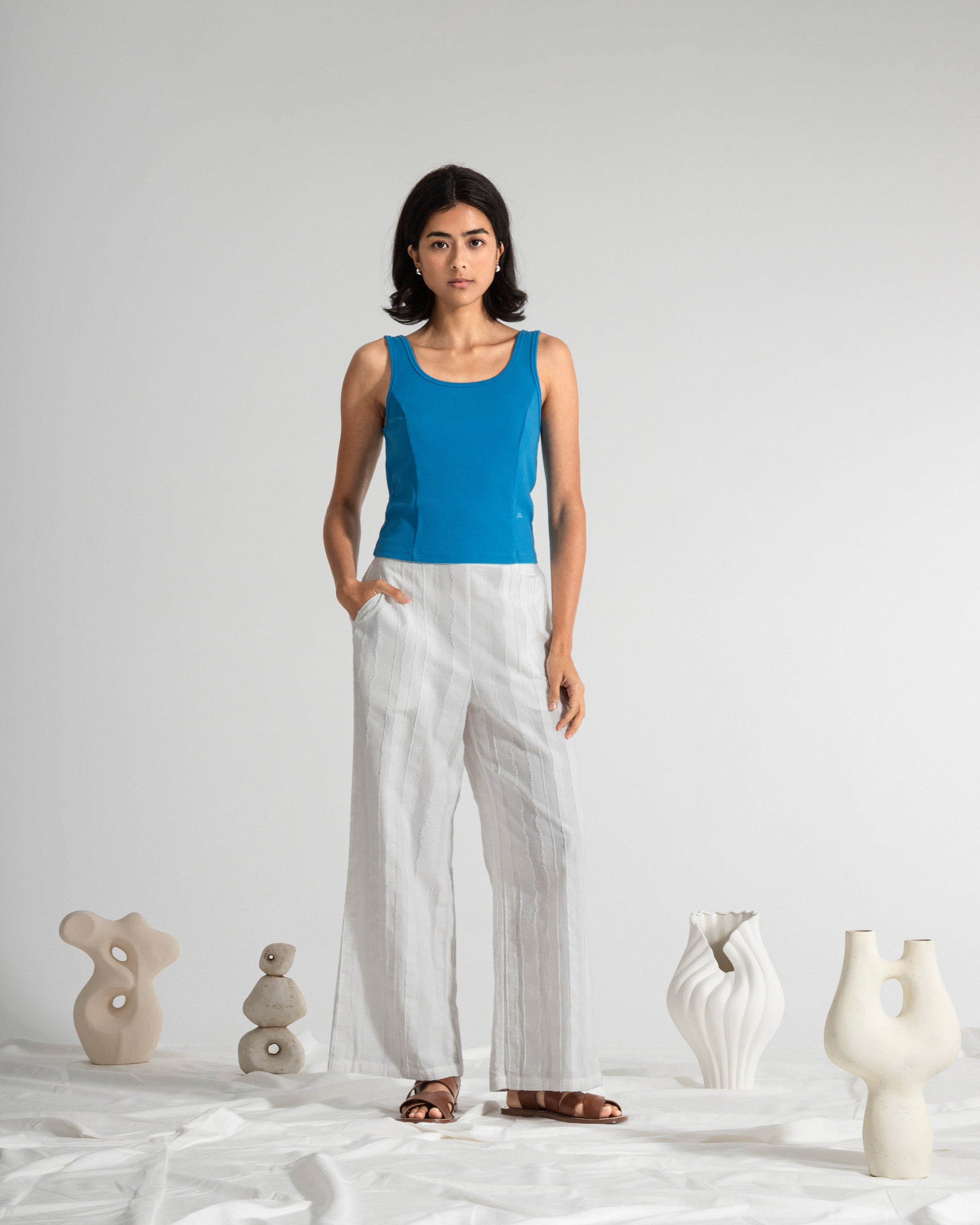 Brilliant Blue Essential Rib Tank Womens Cropped Cotton Tank Top Shirt