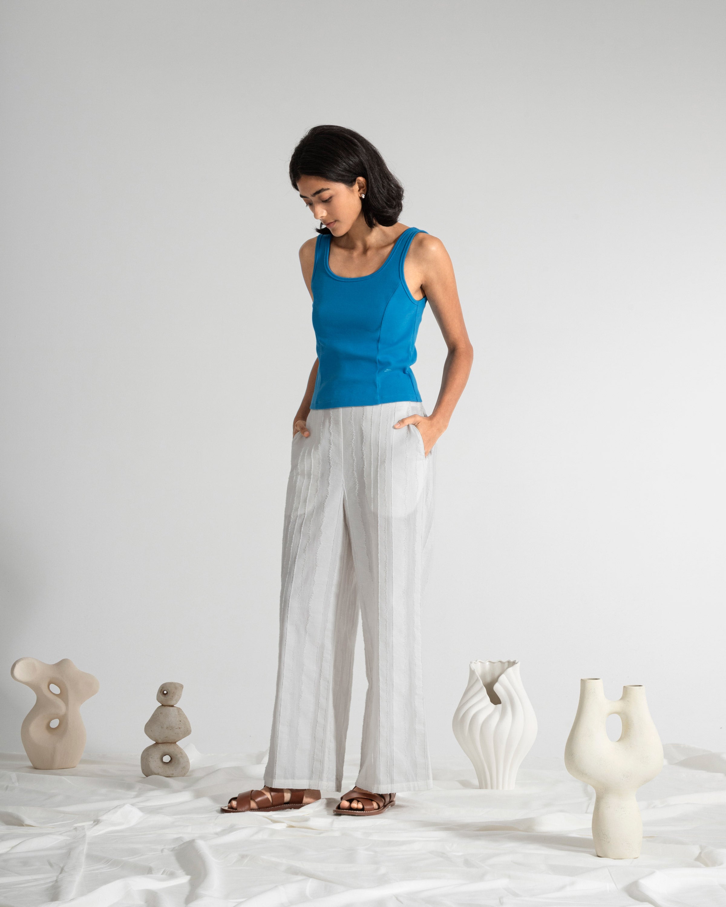 Brilliant Blue Essential Rib Tank Womens Cropped Cotton Tank Top Shirt