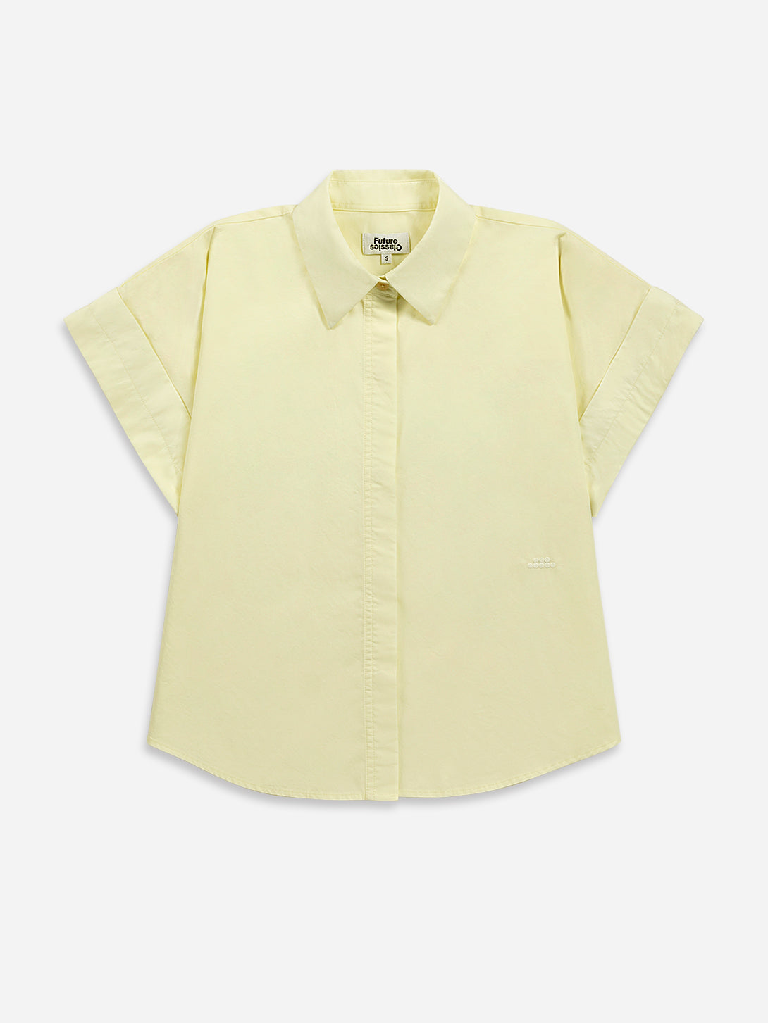 Lemonade Back Slit SS Shirt Womens Button Up Collared Short Sleeve Shirt Woven Womens Tee
