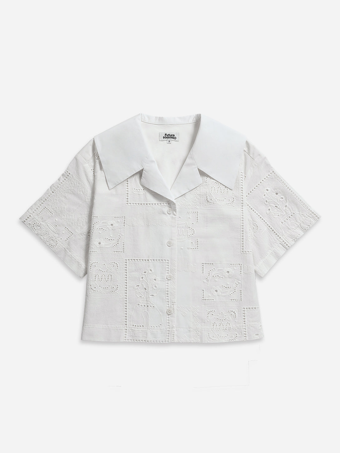 Offwhite Camp Collar Oeuvres Shirt Womens Woven Button Up Collared Shirt Pattern Relaxed Fit Shirt