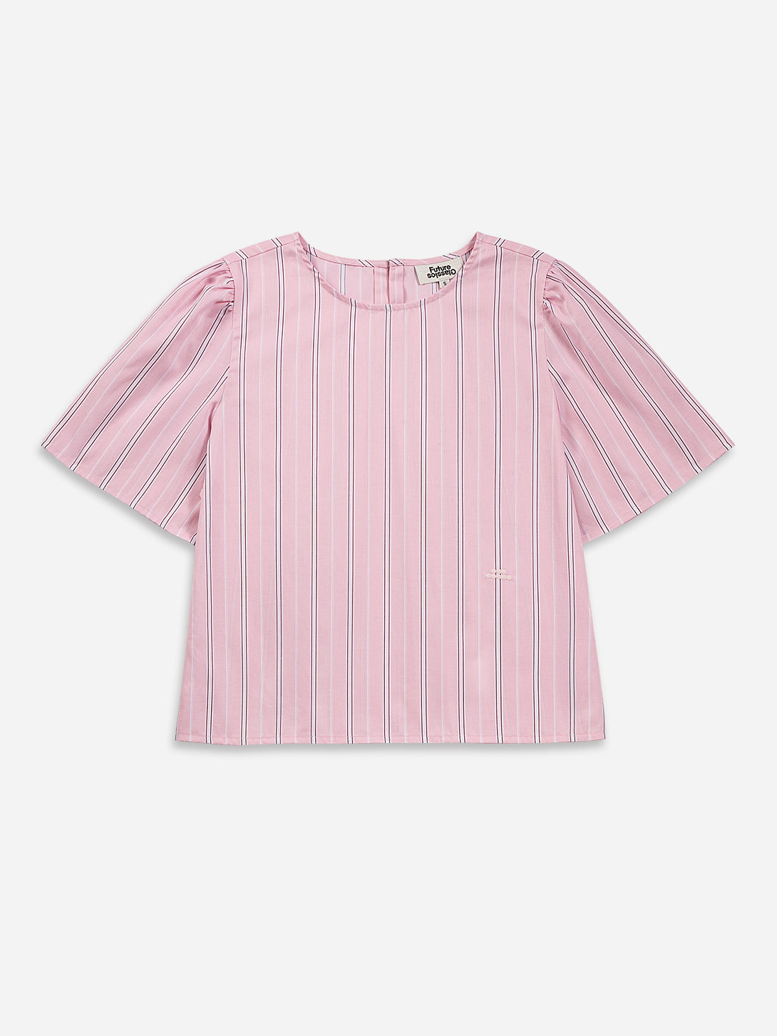 Playful Pink/ Pure White Stripe Puff Sleeve Blouse Womens Short Sleeve Striped Top Future Classics