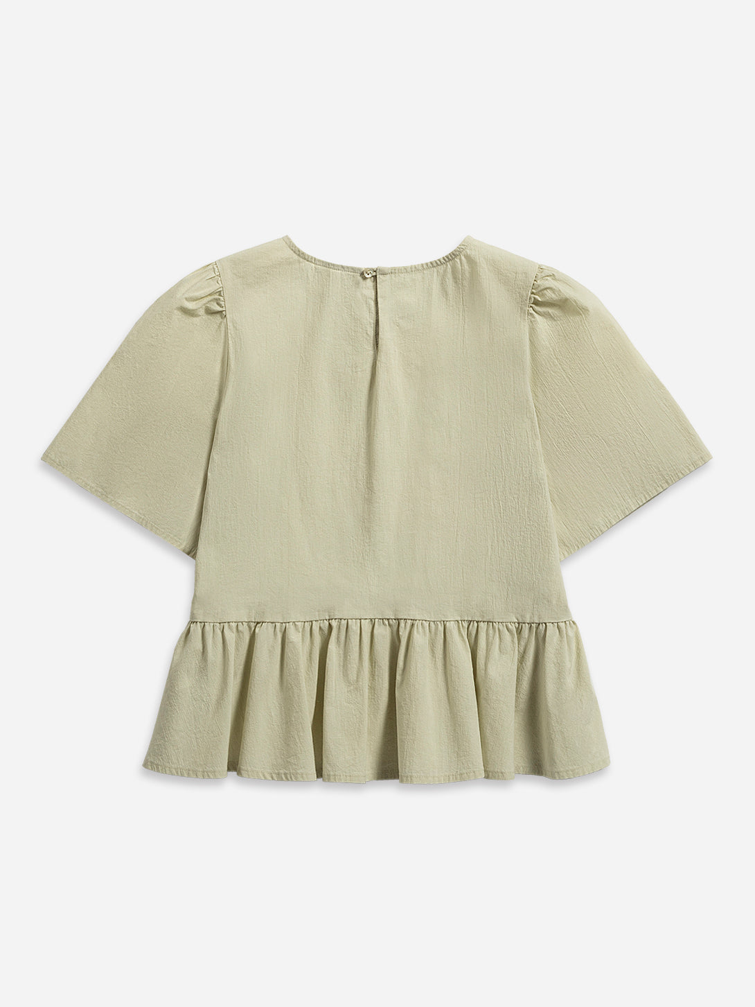 Desert Sage Puff Sleeves Gathered Blouse Womens Short Sleeve Textured Relaxed Womens Blouse