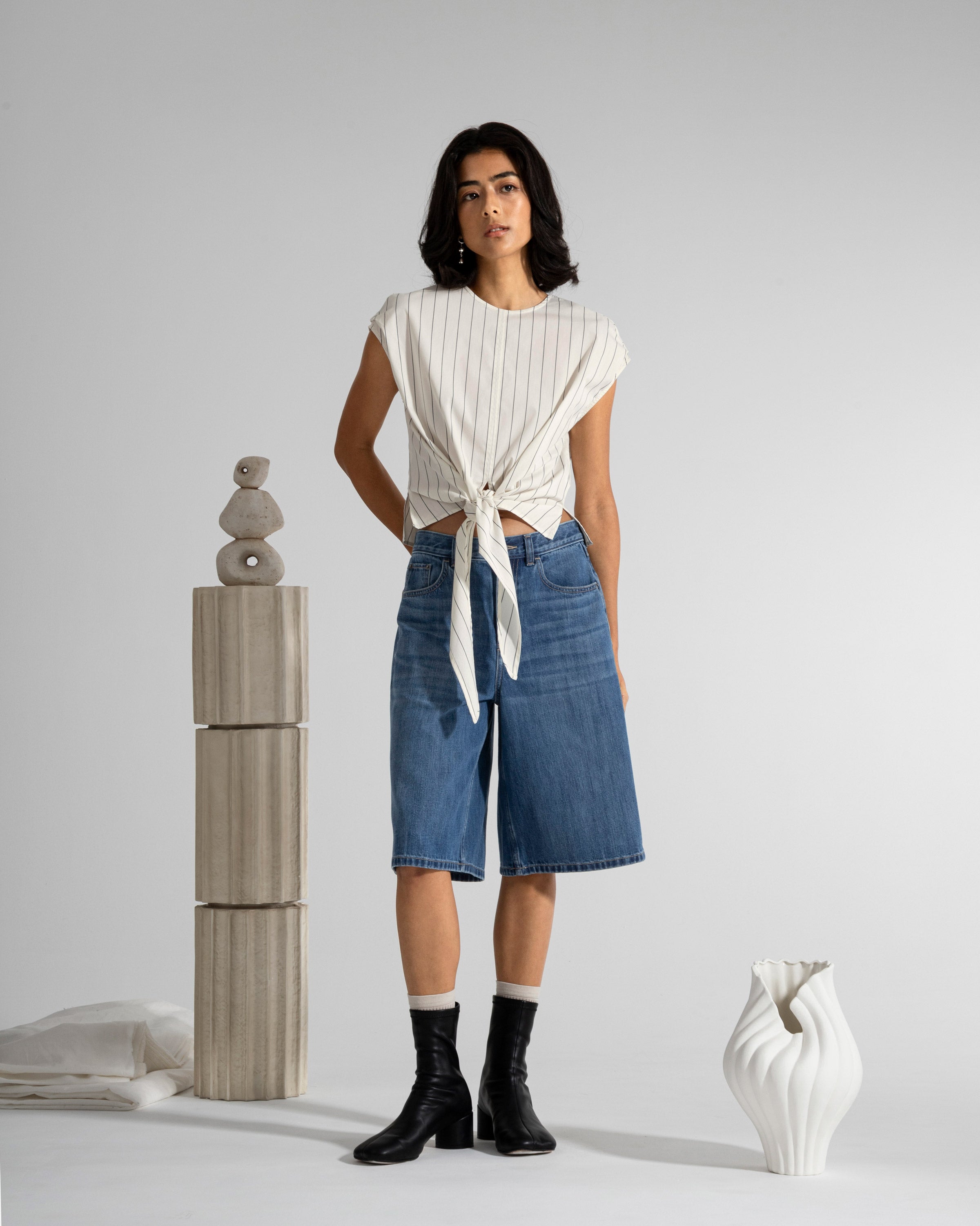 Mid Indigo Boyfriend Denim Shorts Womens Denim Relaxed Fit Shorts