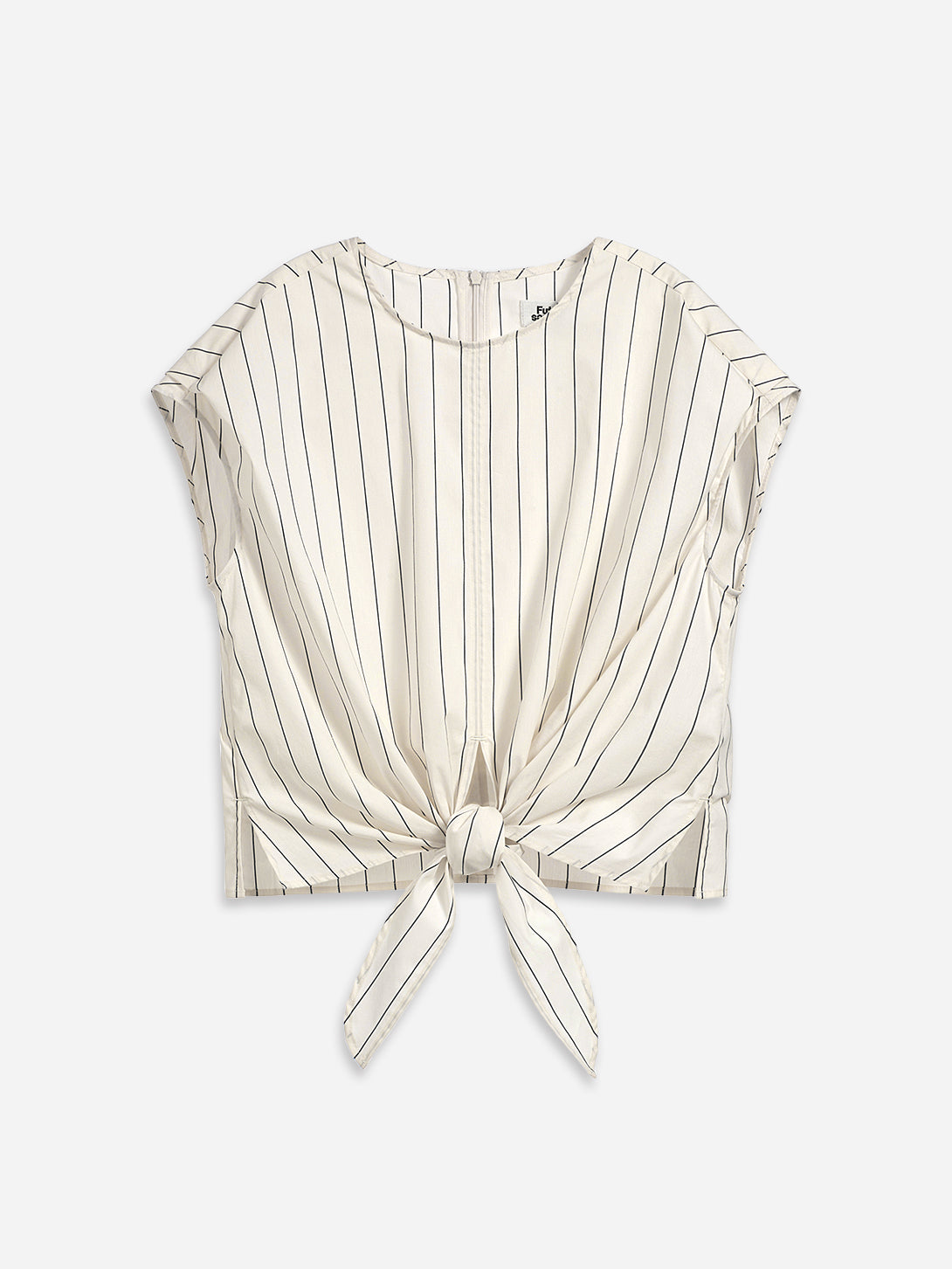 Seedpearl/ Moonless Night Stripe Striped Tie Waist Top Womens Striped Tie Shirt Sleeveless Womens Top