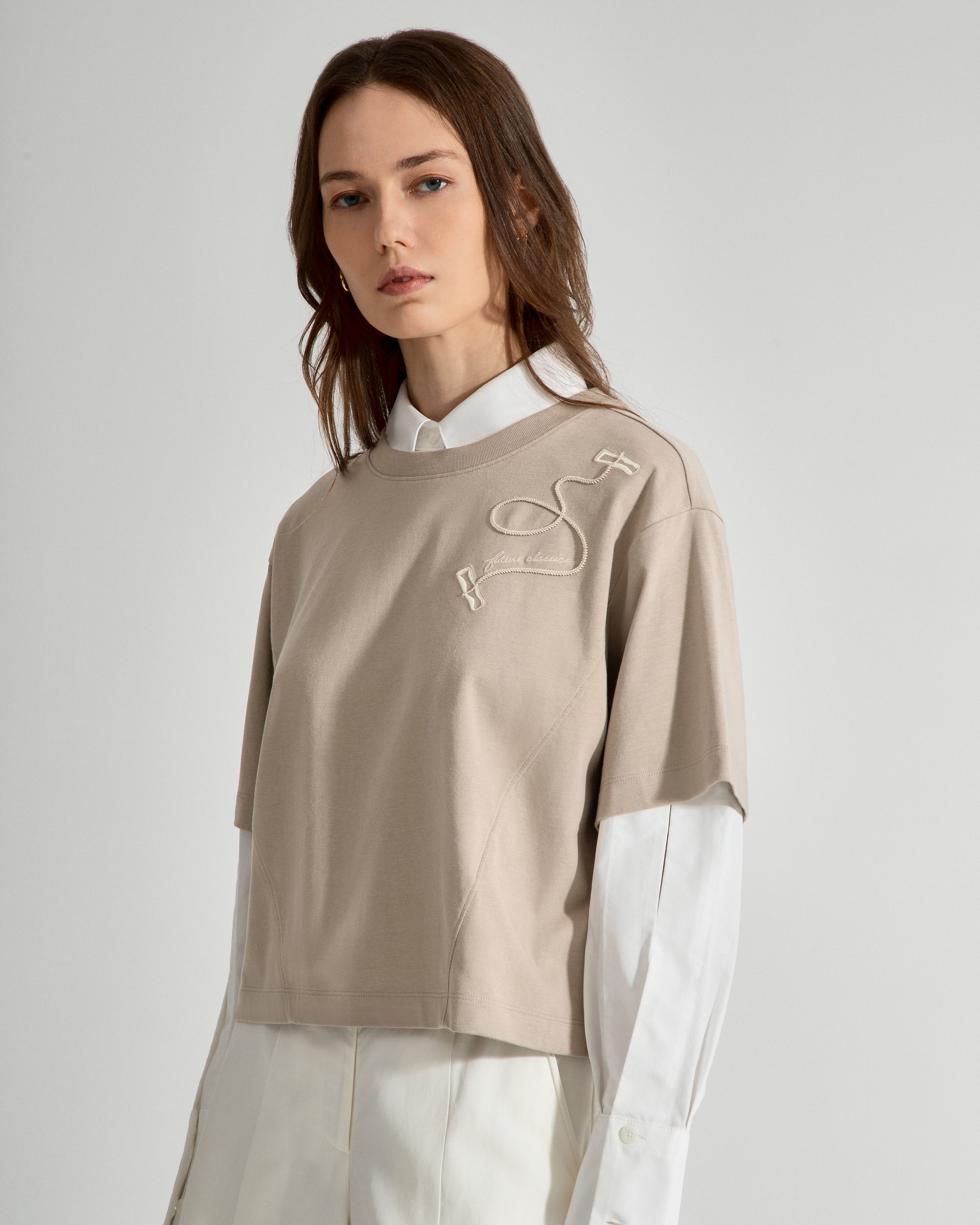 Studio Clay Clay Cutter Boxy Tee Womens Relax Fit Tee Short Sleeve Embroidered Boxy Shirt