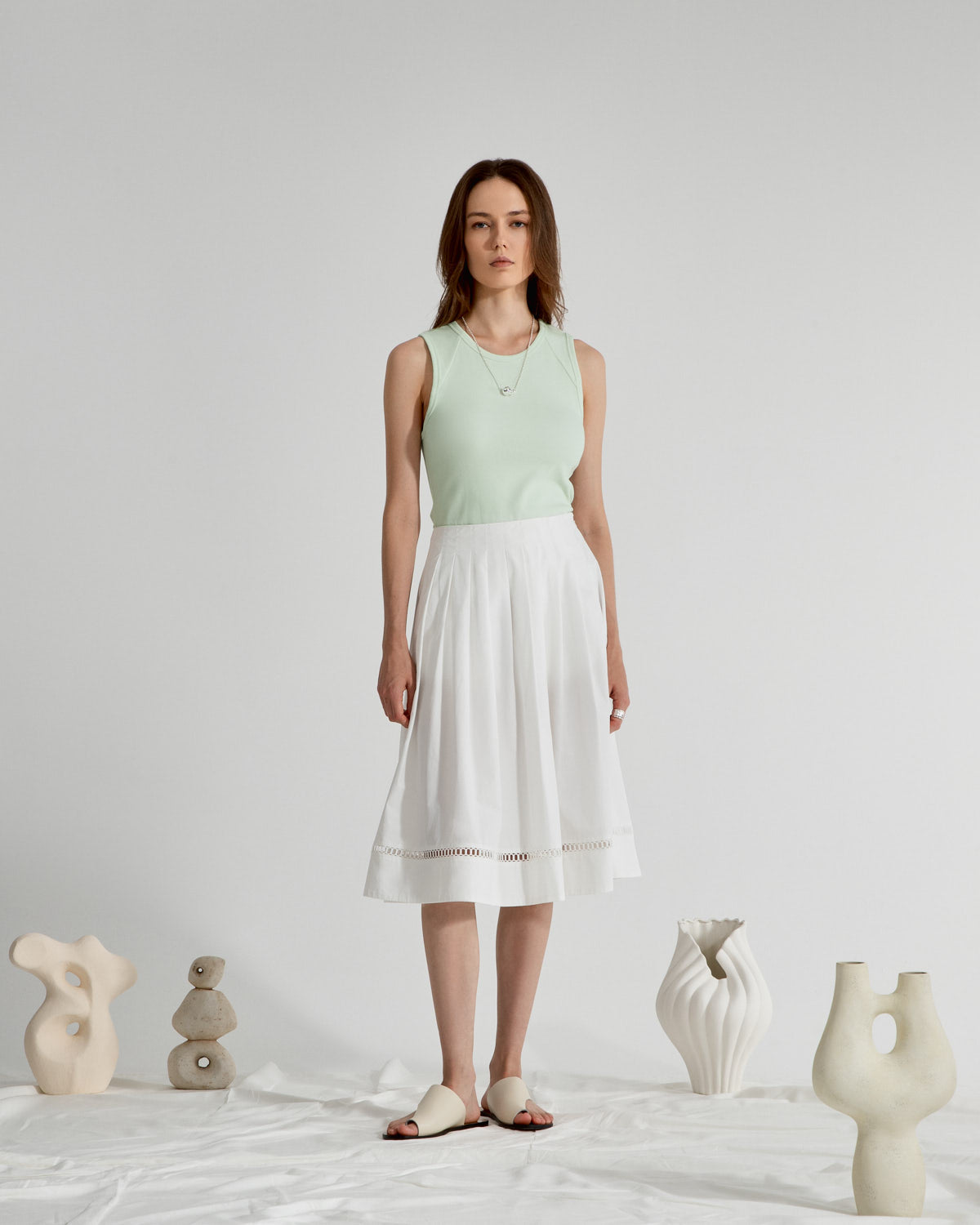 Soft Jade Shoulder Yoked Tank Top Womens Cotton Tank Top Textured Sleeveless Shirt