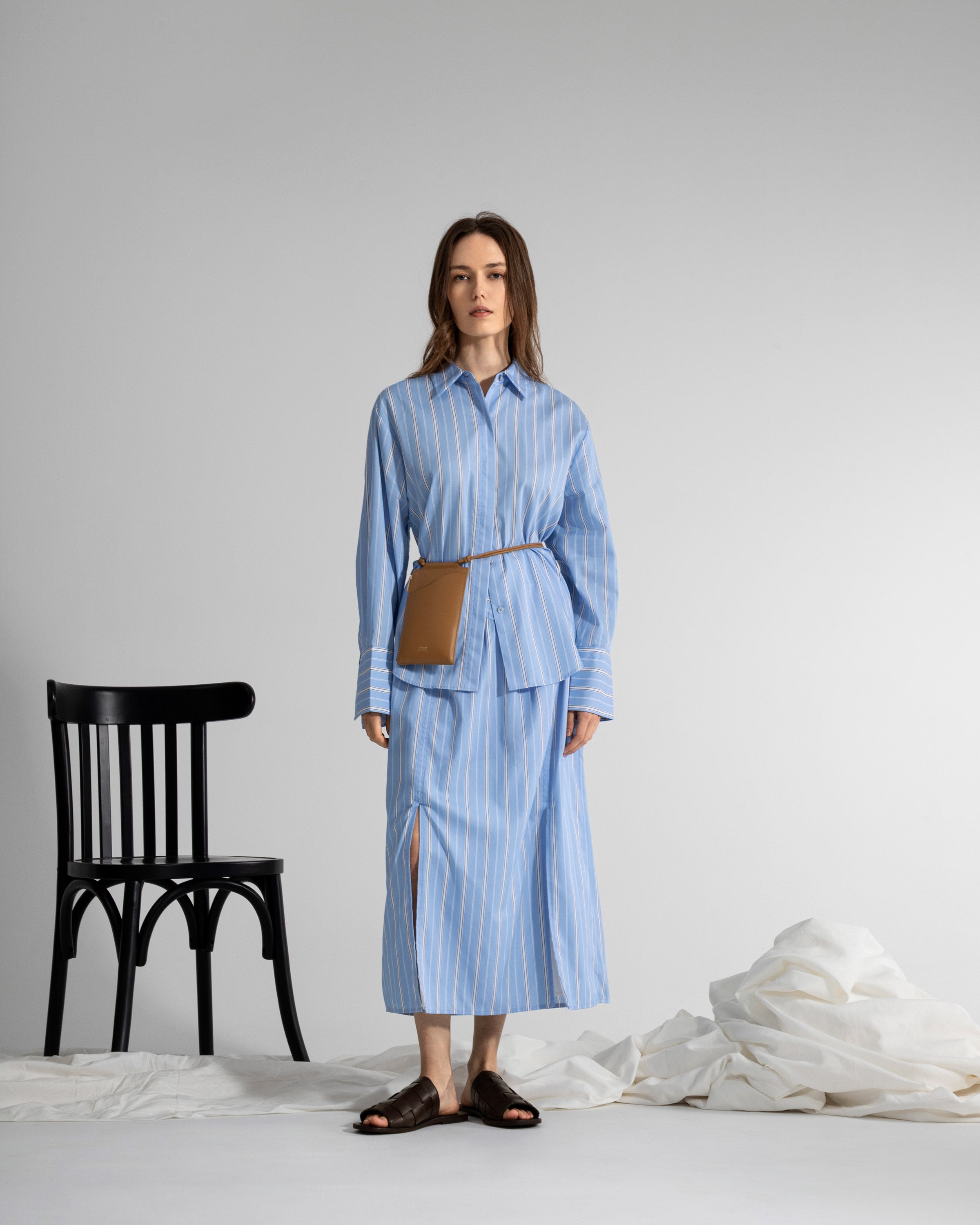 Aquamarine/ Pure White Stripe Striped Oversize Shirt Womens Striped Cotton Woven Shirt Collared Future Classics