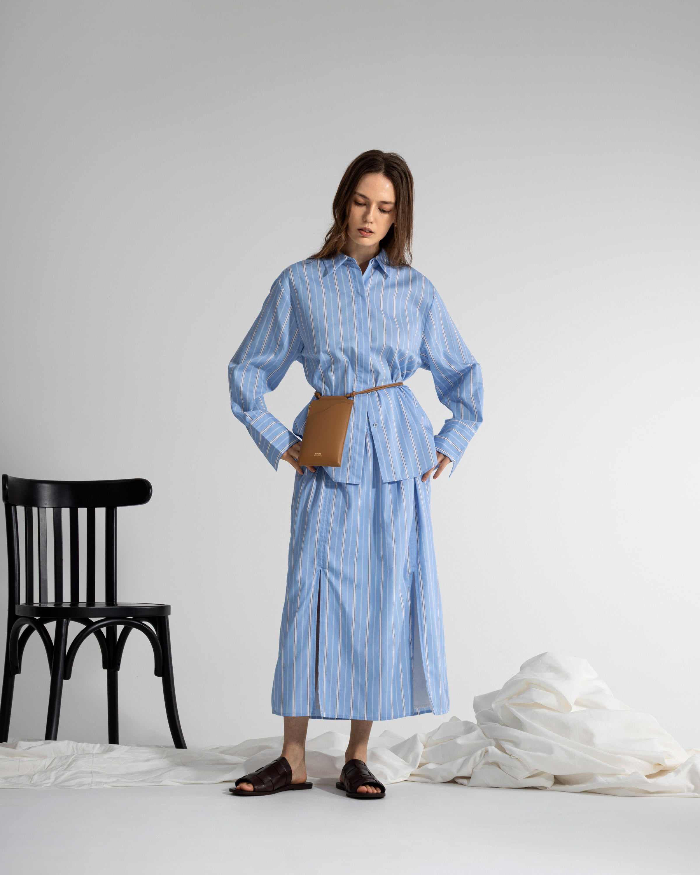 Aquamarine/ Pure White Stripe Striped Oversize Shirt Womens Striped Cotton Woven Shirt Collared Future Classics